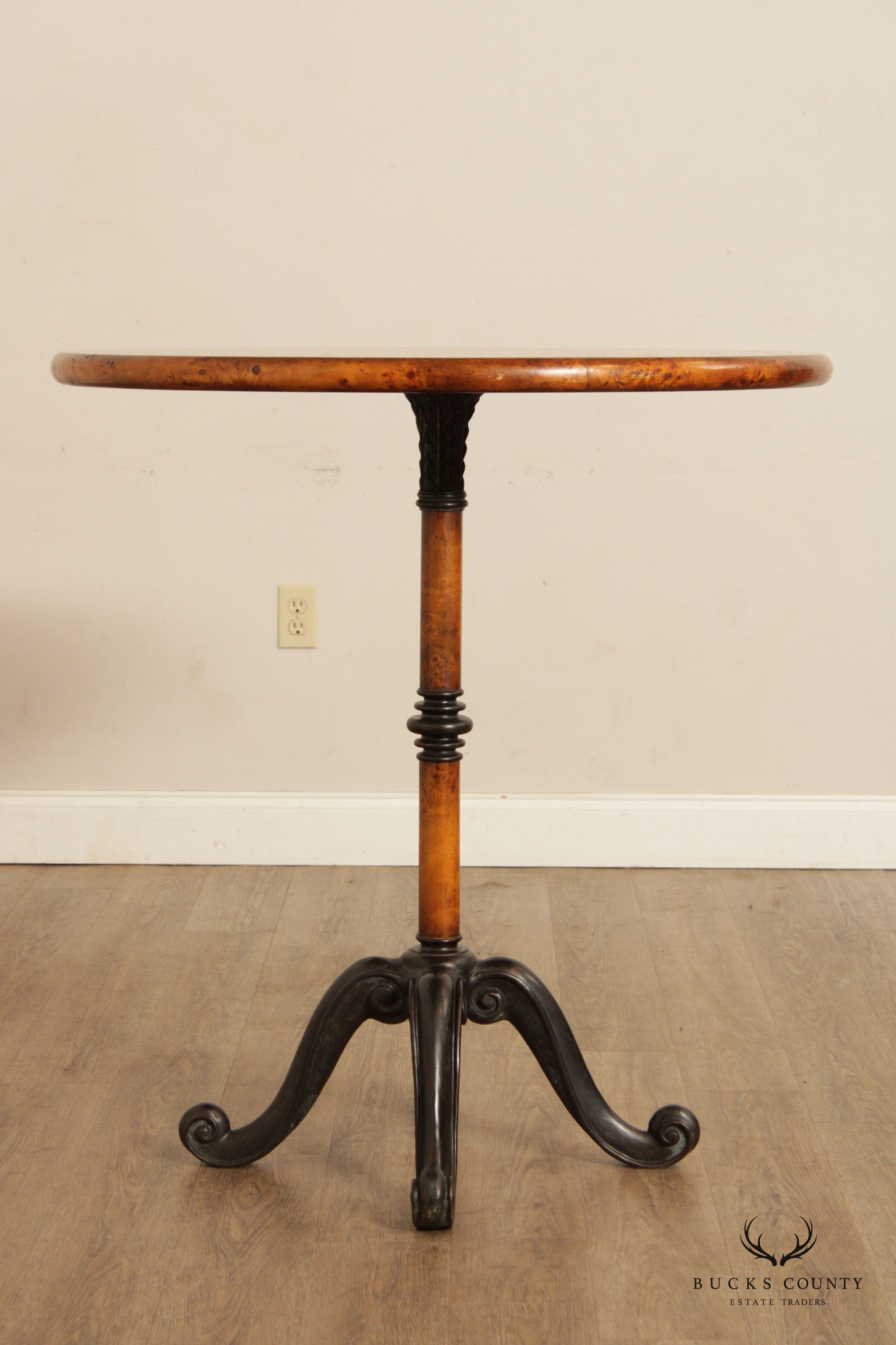 Theodore Alexander Burl Wood Round Pedestal Pub Table