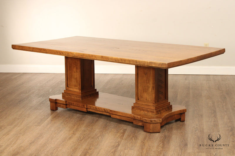 Custom Crafted Large Rustic Walnut Double Pedestal Dining Table
