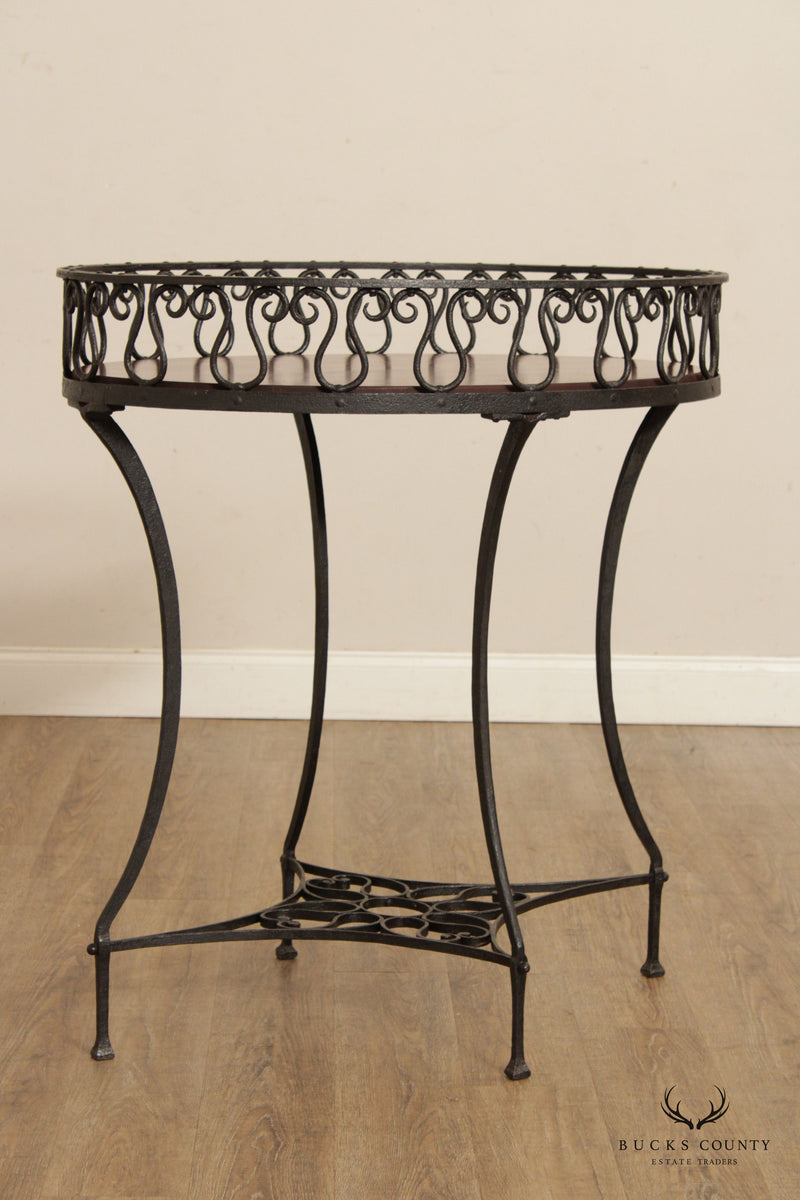 Antique French Victorian  Wrought Iron and Mahogany Plant Stand or Side Table