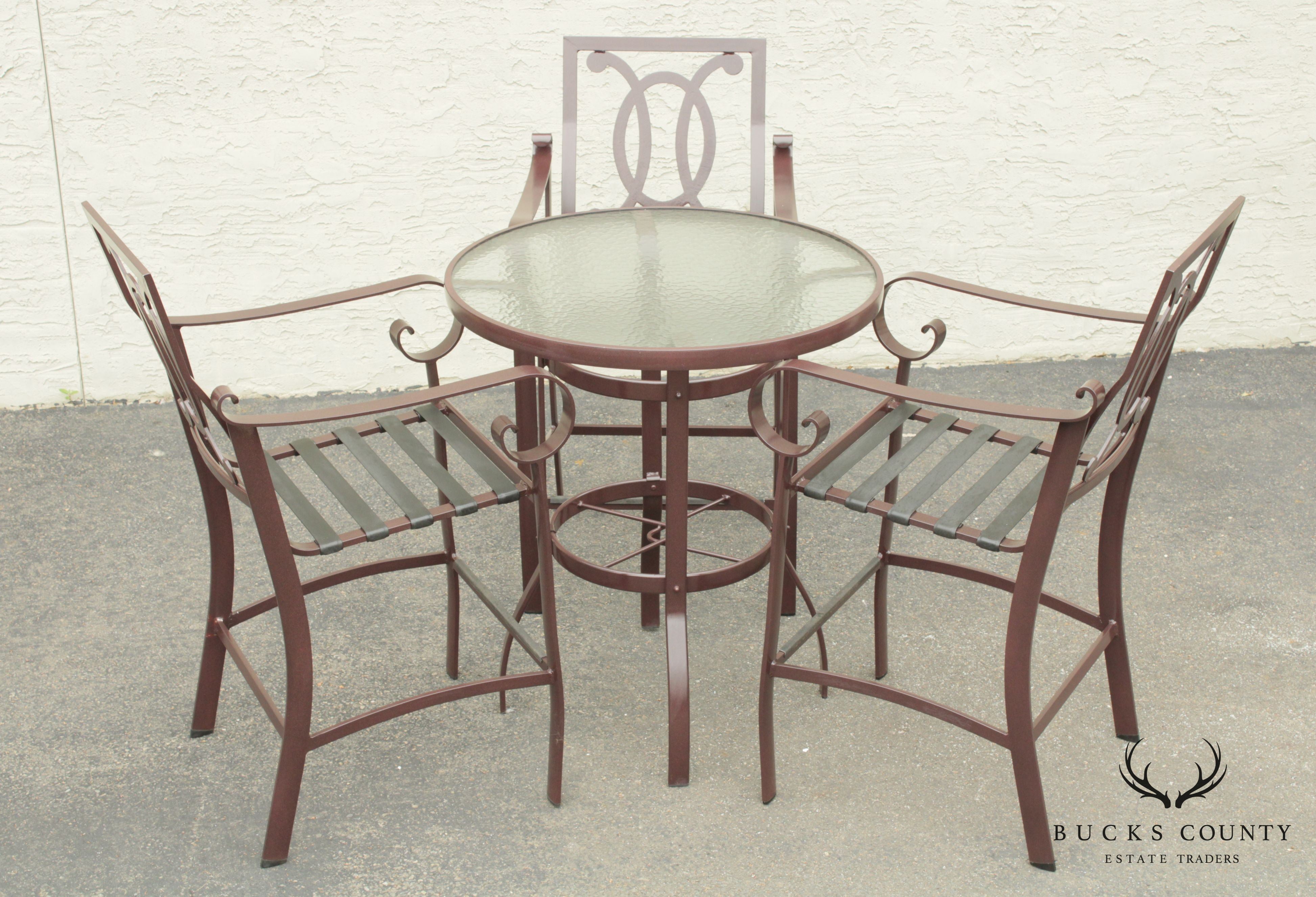 Woodard Belden Aluminum Patio 4 Piece Patio High Top Table & Chairs Set