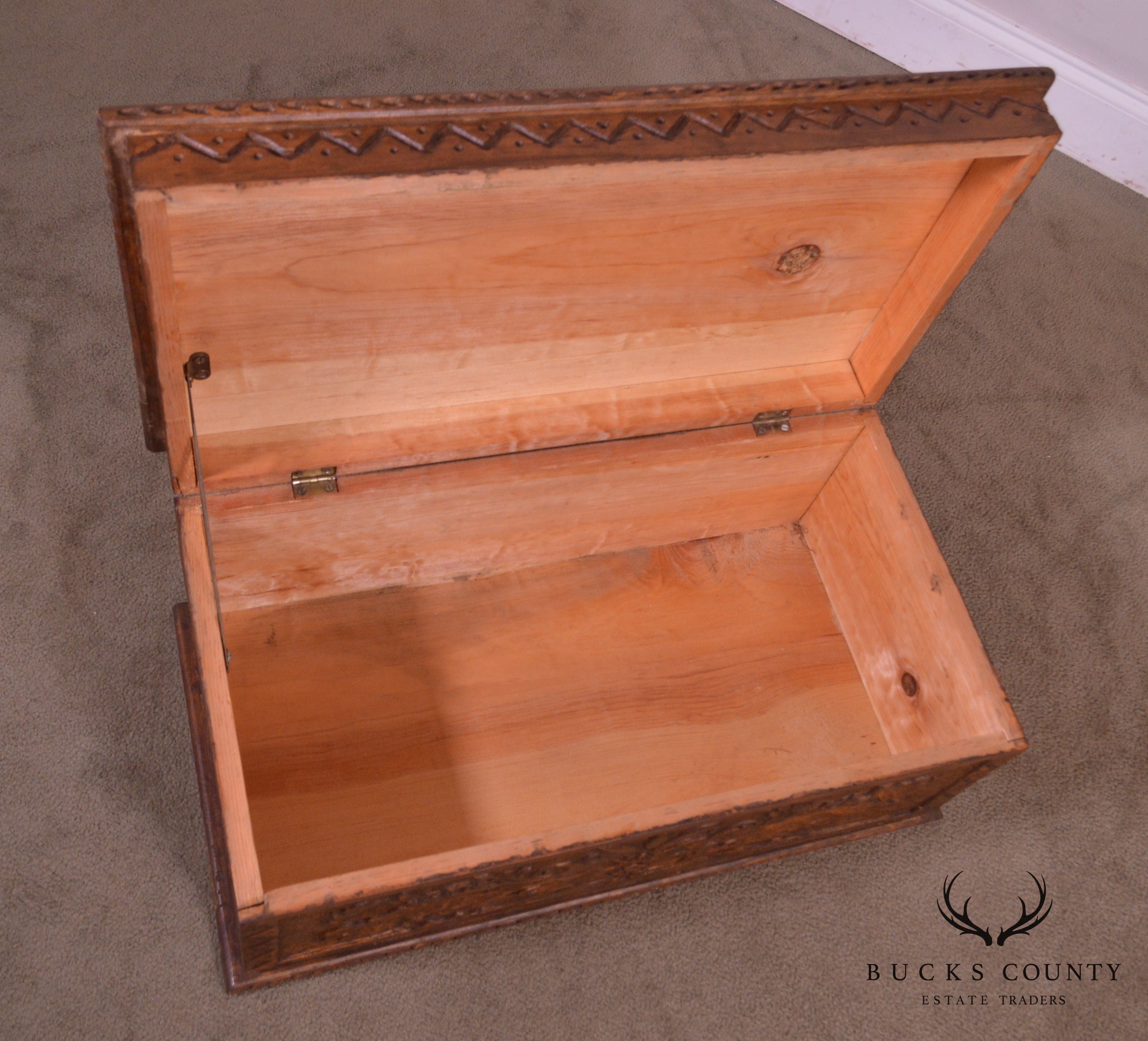 Antique Hand Carved Wood Chest with Eagle