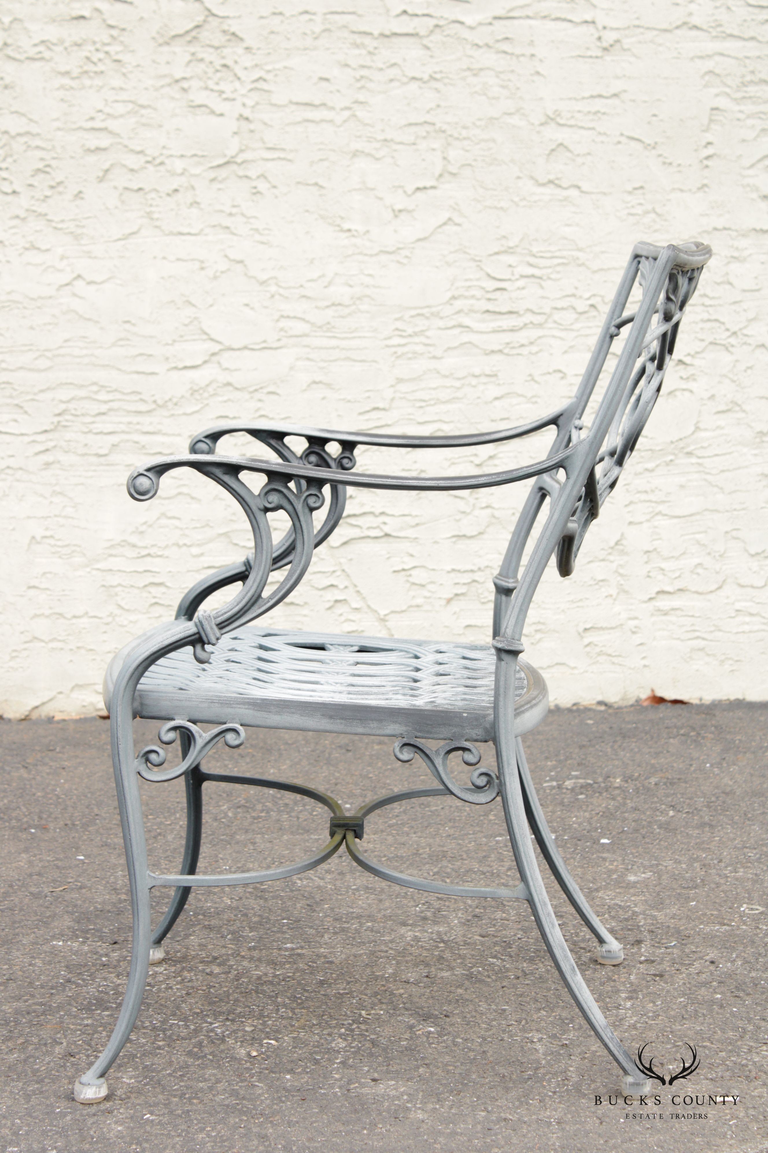 Vintage Set Six Cast Aluminum Outdoor Dining Arm Chairs