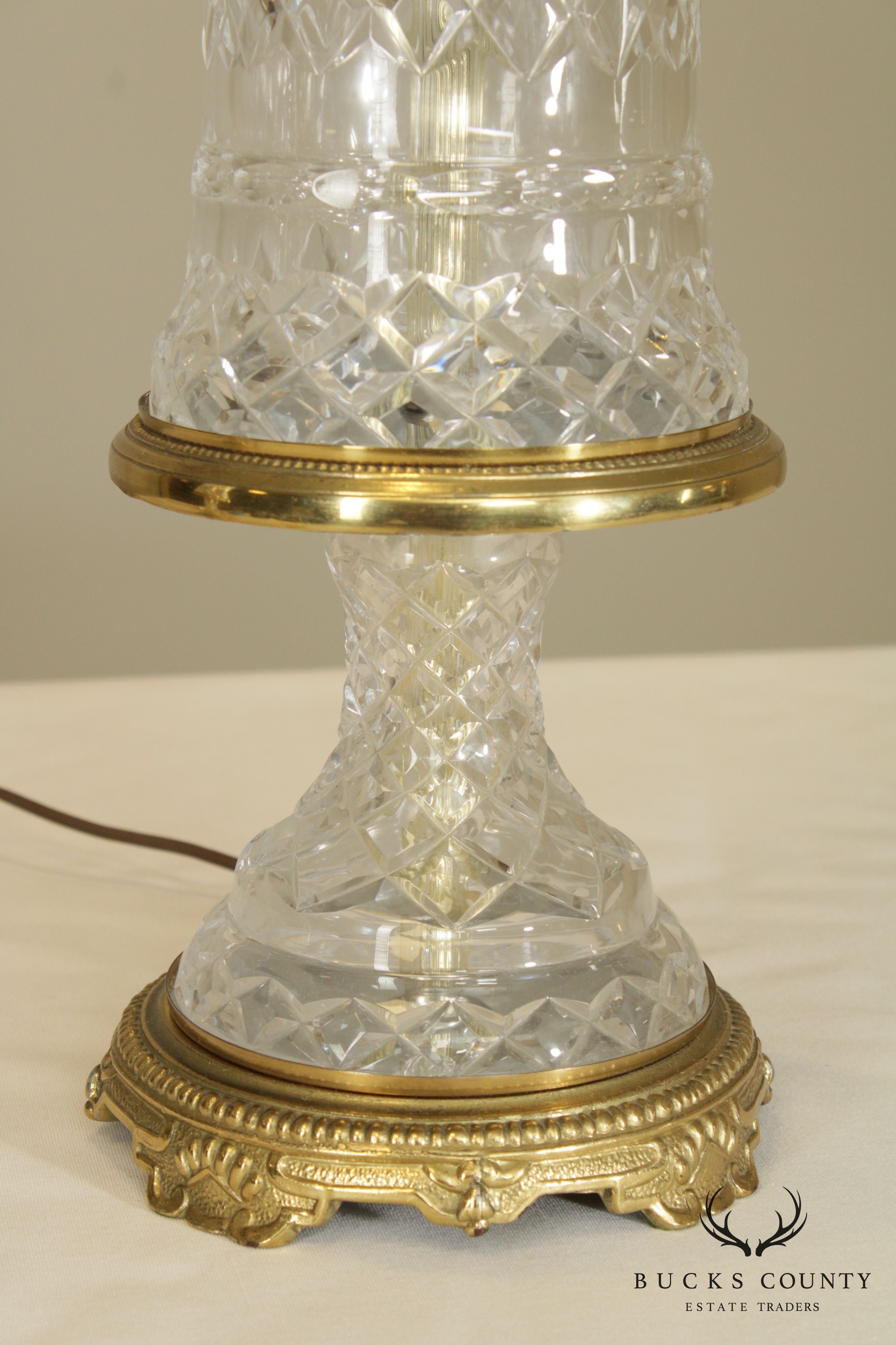 Pair Crystal Tuscan Style Table Lamps Brass Base