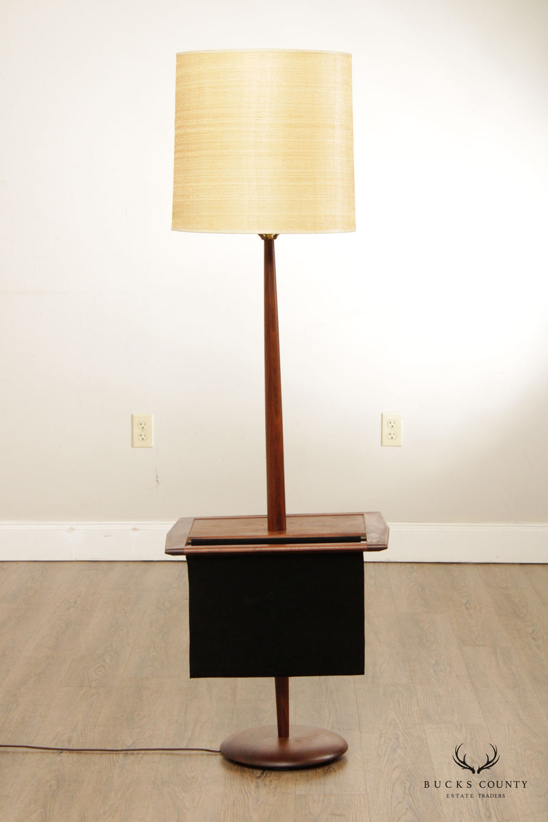 Mid Century Modern Walnut Table Floor Lamp with Magazine Rack