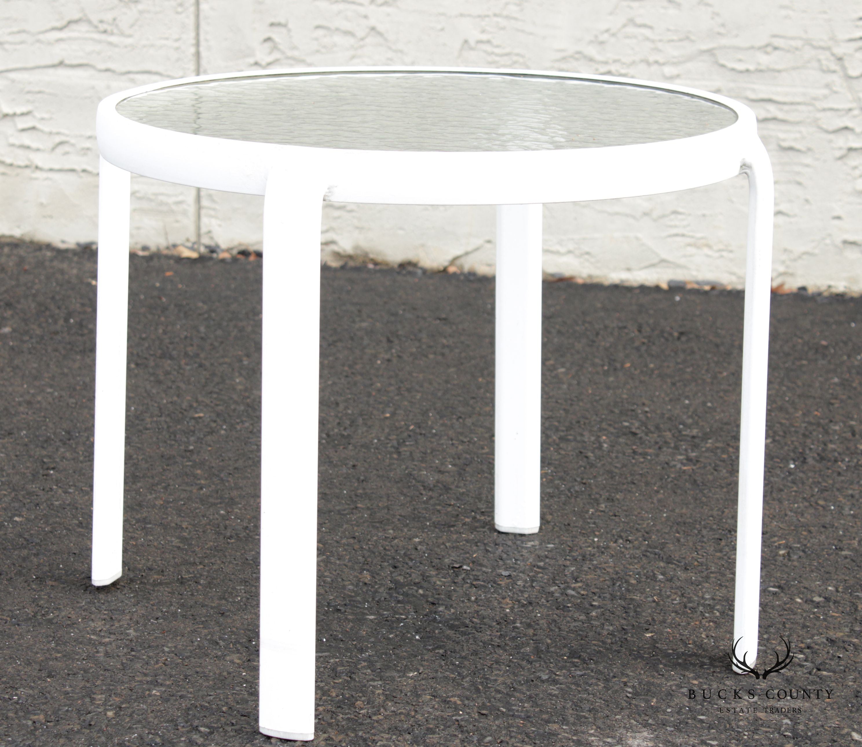 Vintage Aluminum and Glass Round Outdoor Patio End Table (B)