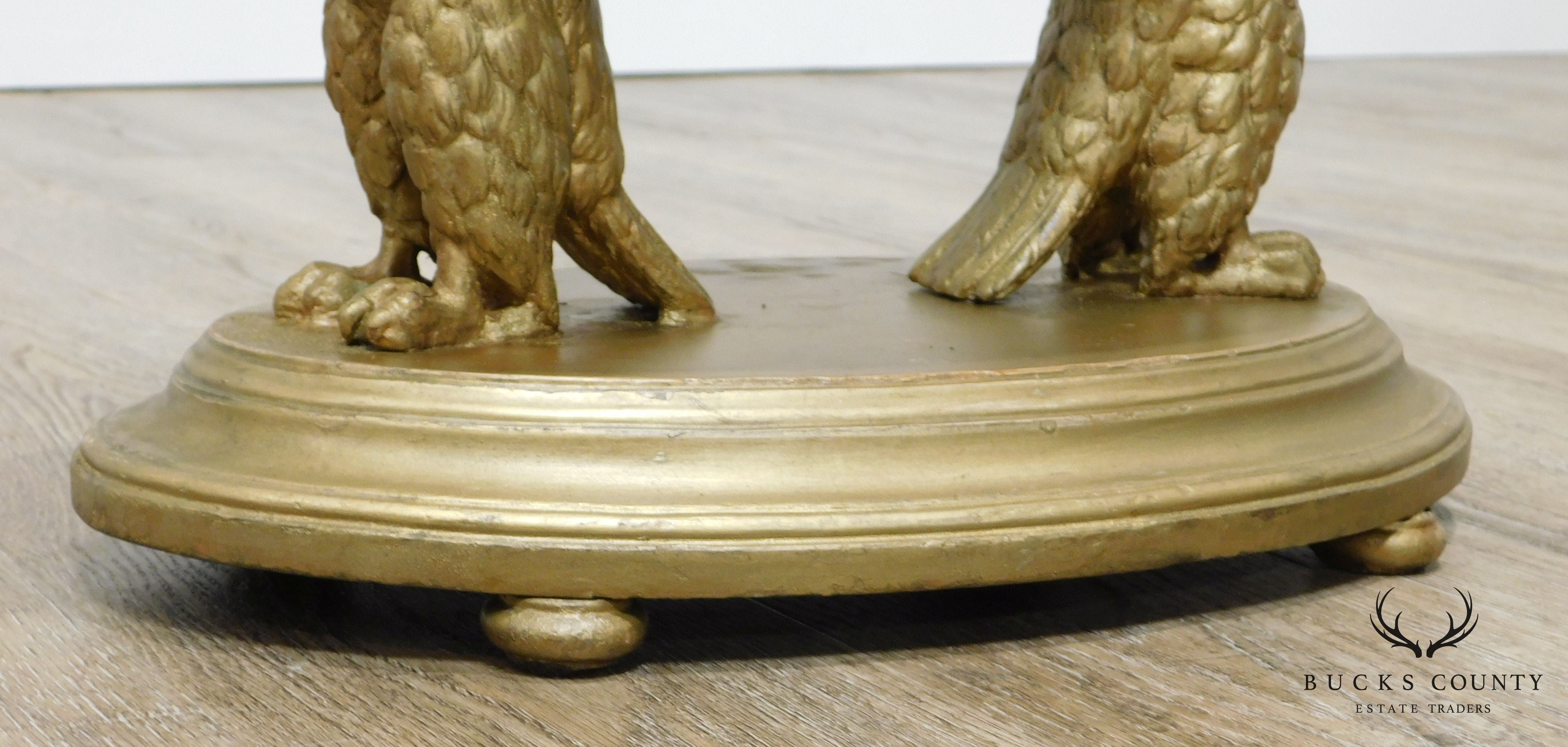 Antique Gilt Wood Carved Winged Eagle Small Marble Top Side Table