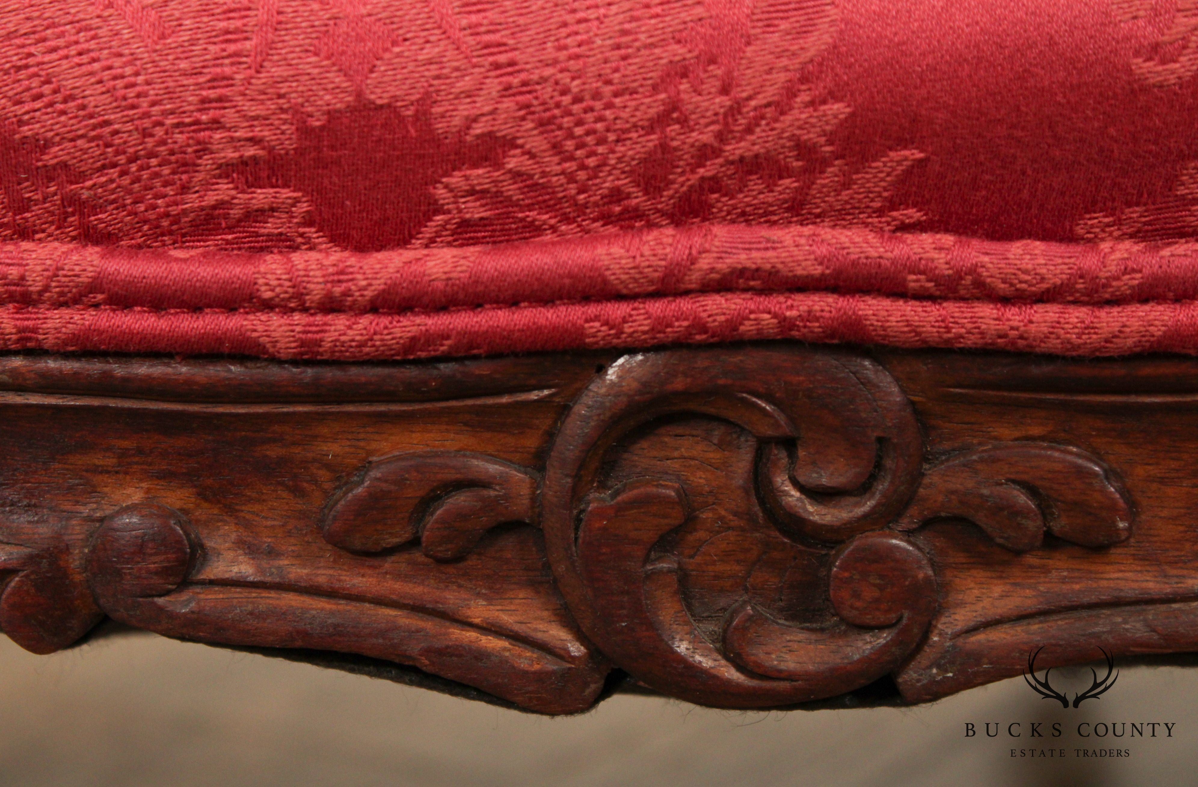 Antique French Louis XV Style Carved Walnut Footstool