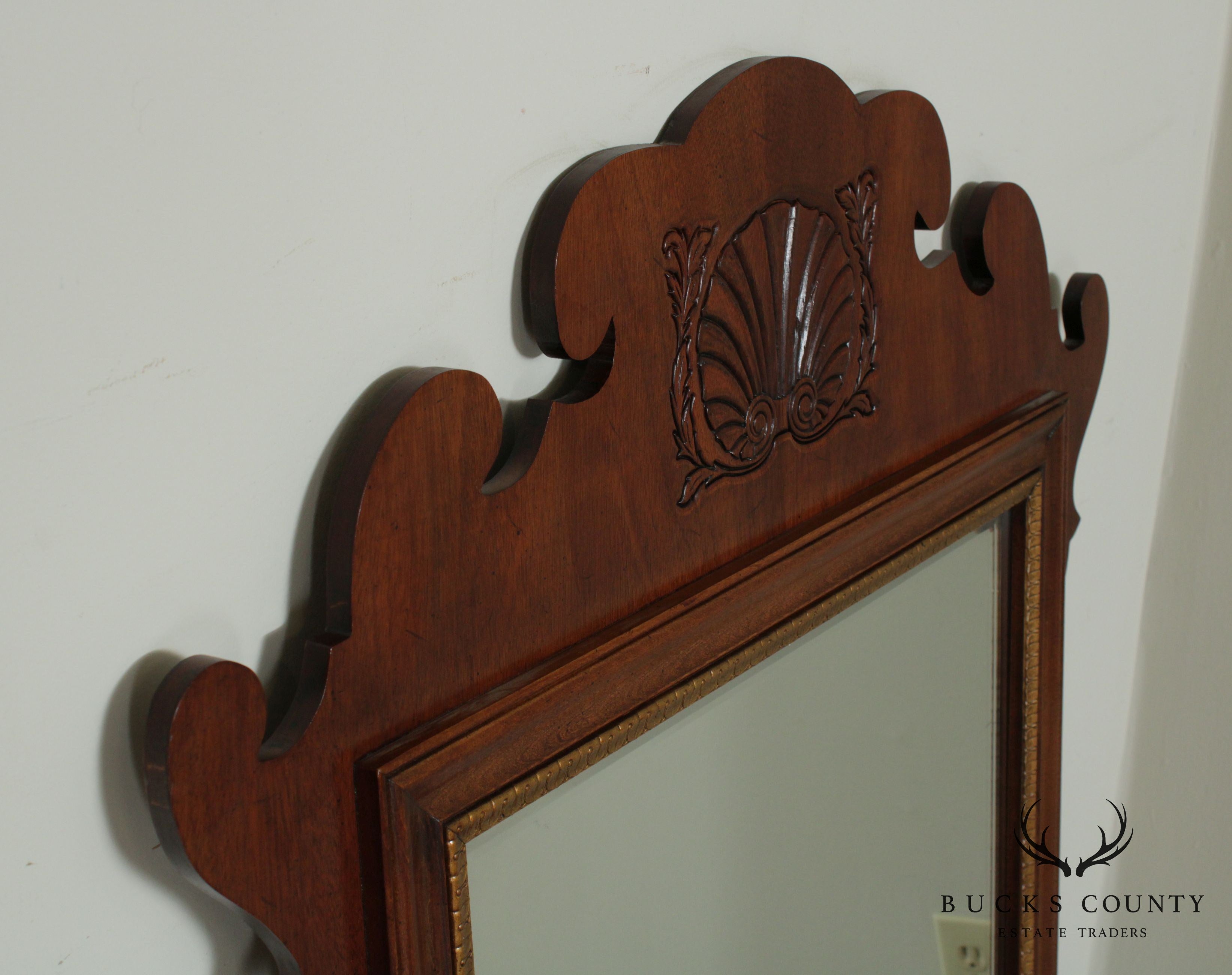 Chippendale Style Walnut Frame Beveled Wall Mirror