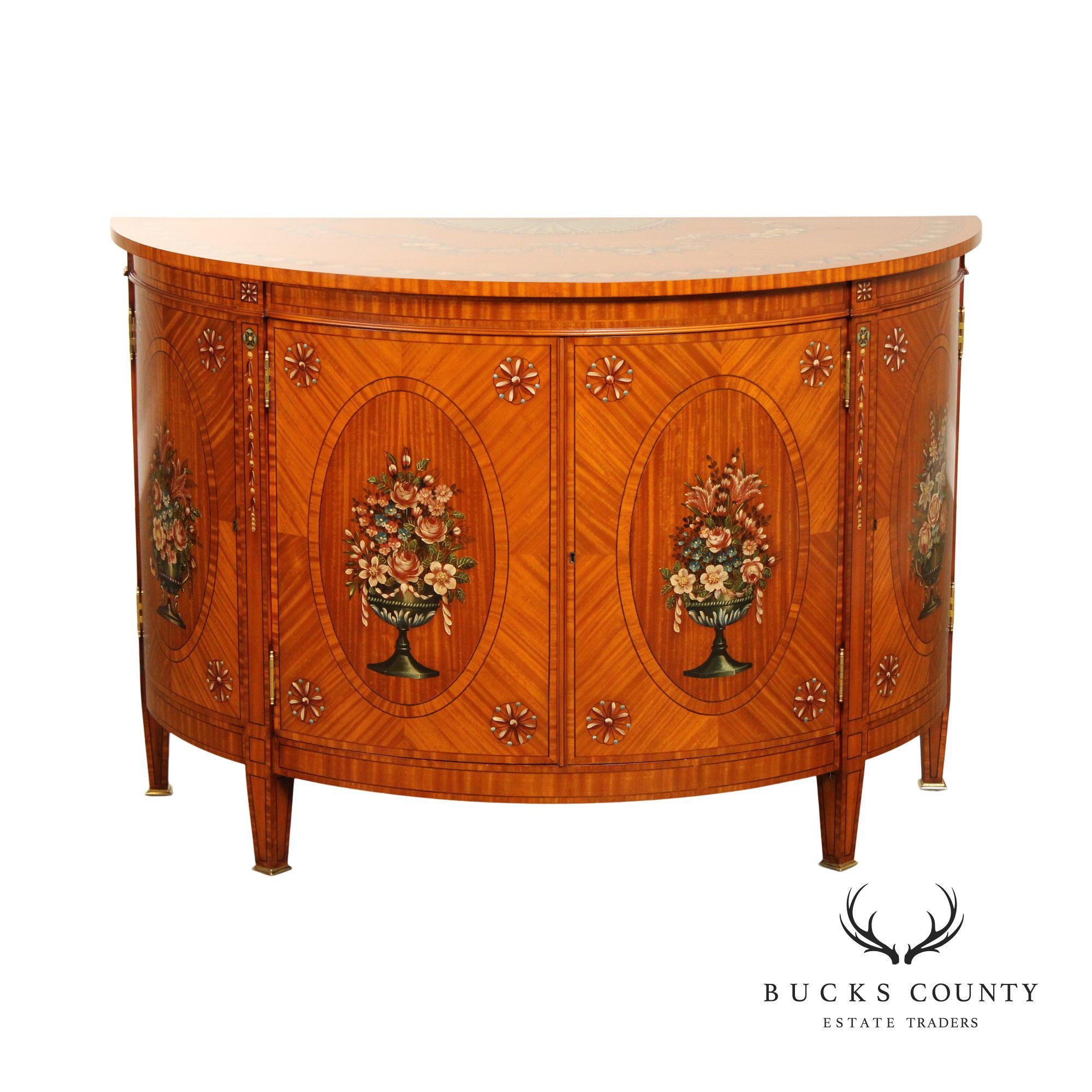 Maitland Smith Adam Style Satinwood Paint Decorated Demilune Console