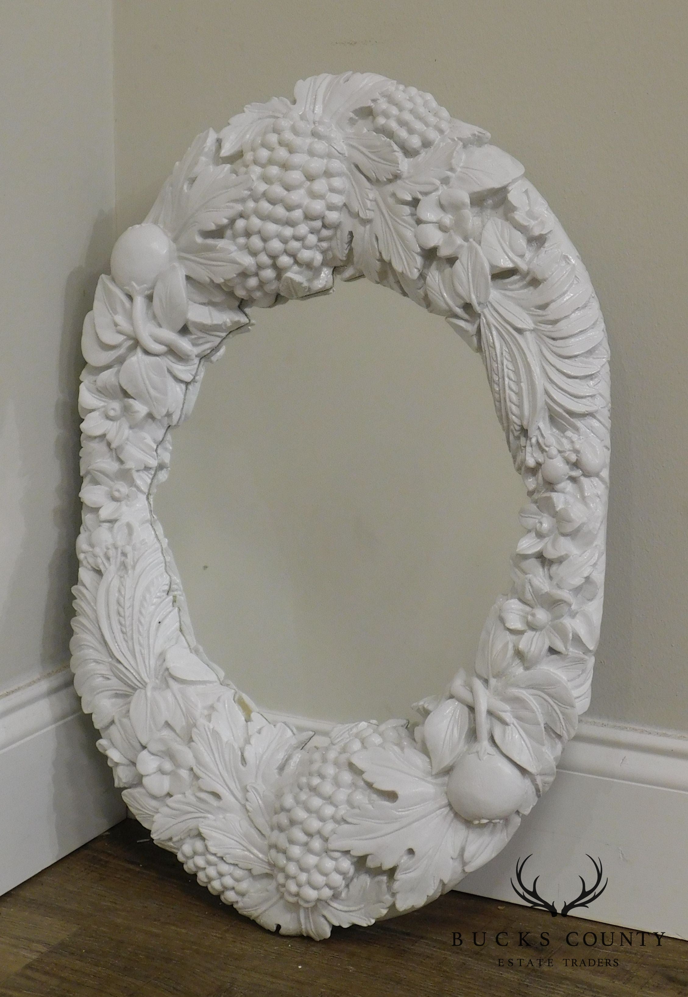 Gargoyles Studio Carved Fruit and Leaves White Lacquered Wall Mirror