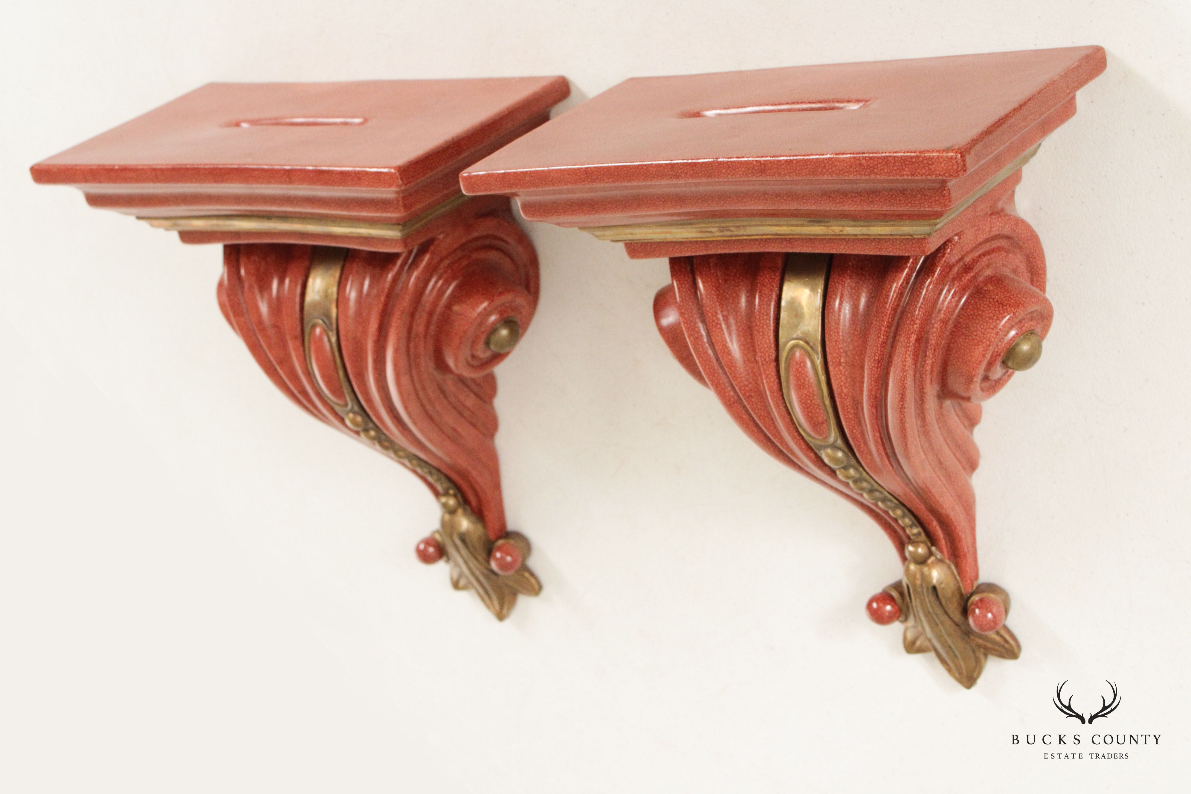 Castilian Italian Neoclassical Style Pair of Glazed Ceramic Corbels