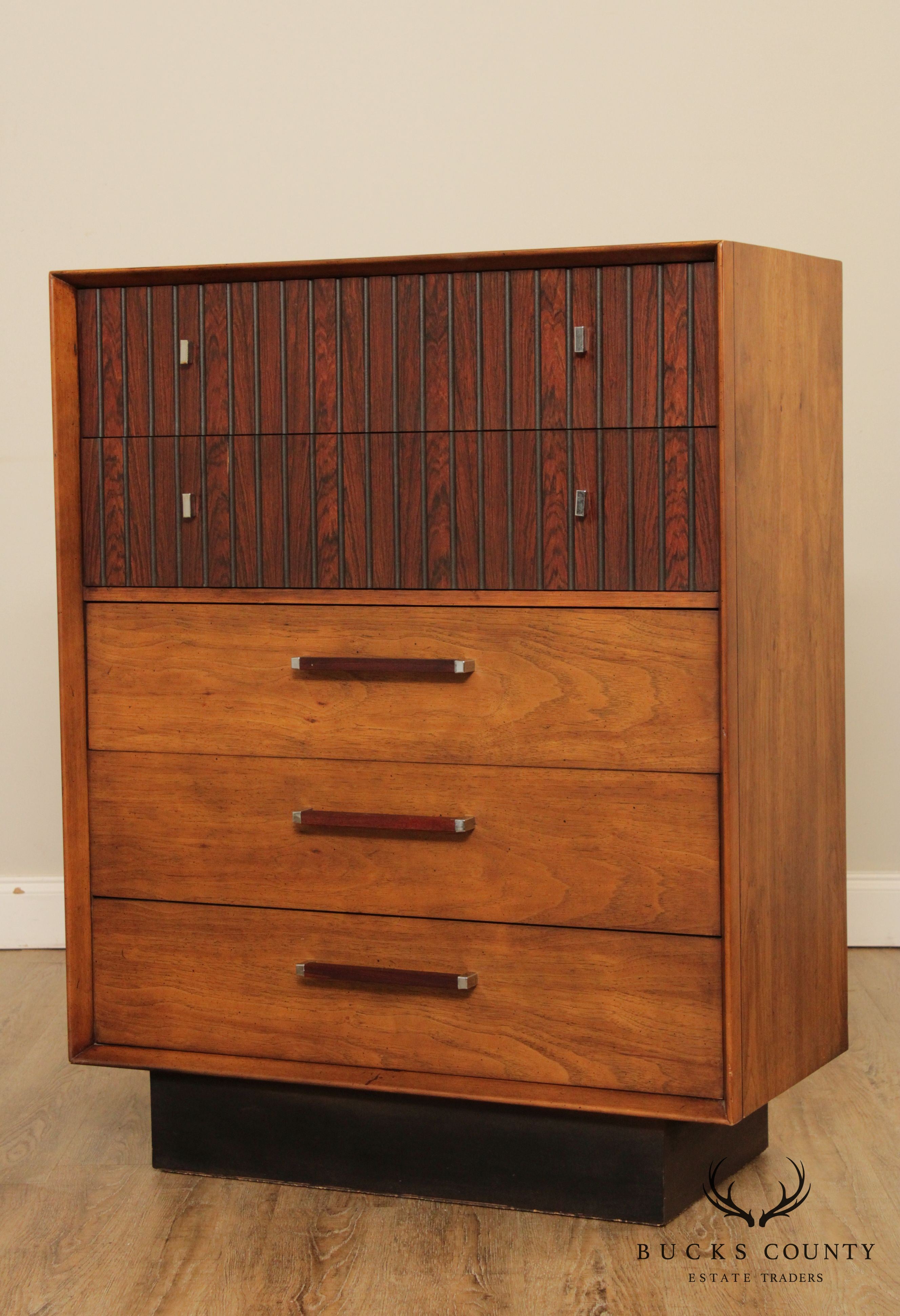 Lane Mid Century Modern Pecan & Rosewood Tall Chest