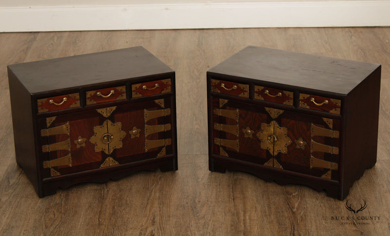 Vintage Korean Pair of Elm and Brass Valuables Chests