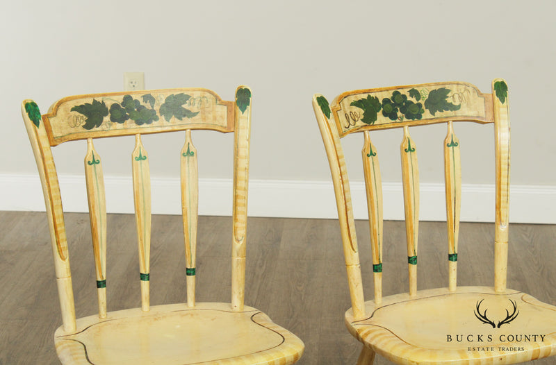 Antique Pair Paint Decorated Arrow Back Side Chairs