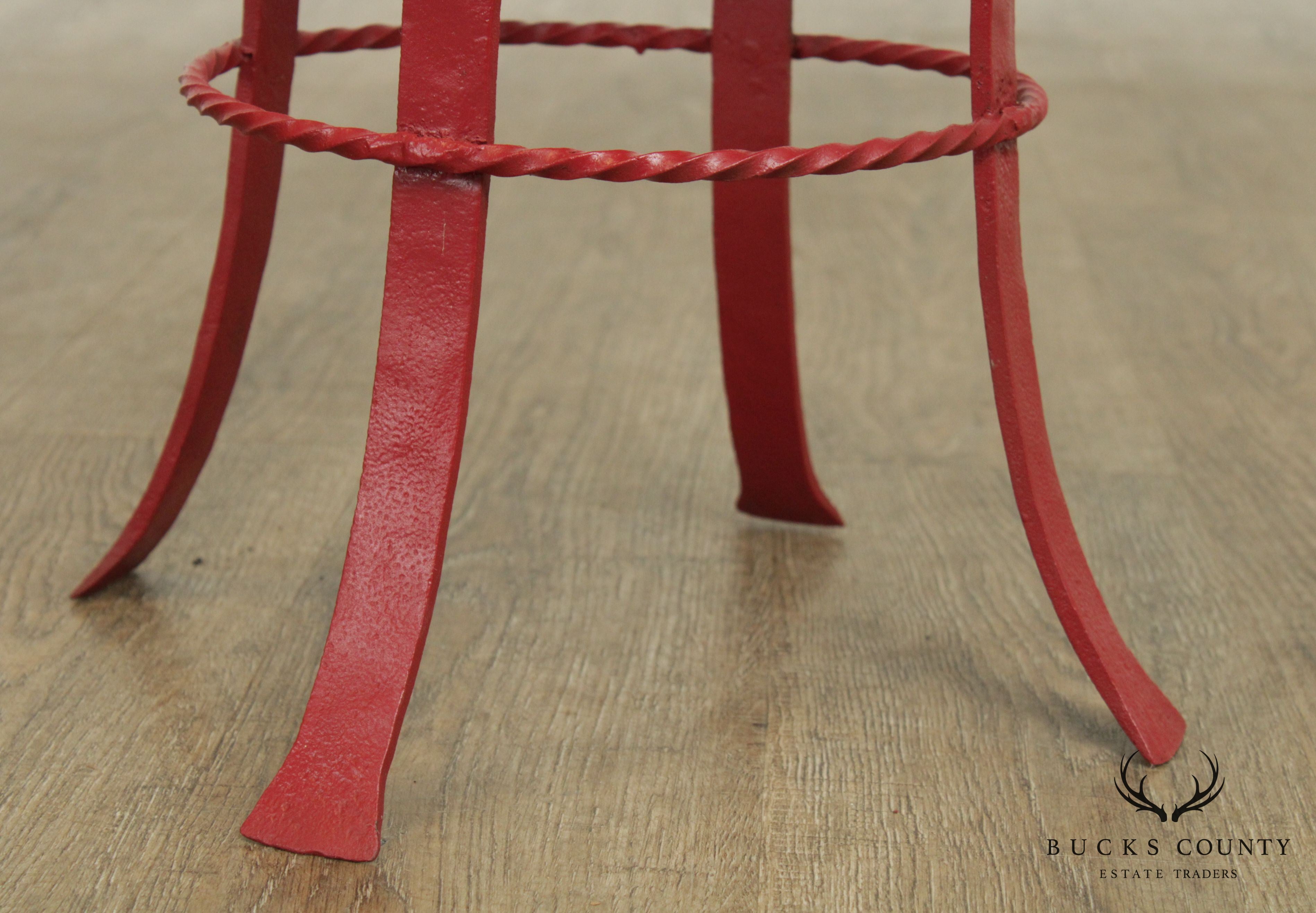 Antique Victorian Red Painted Iron Side Table Plant Stand