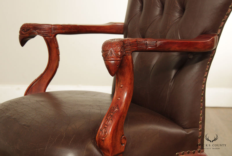 Georgian Chippendale Style Eagle Carved Leather Armchair