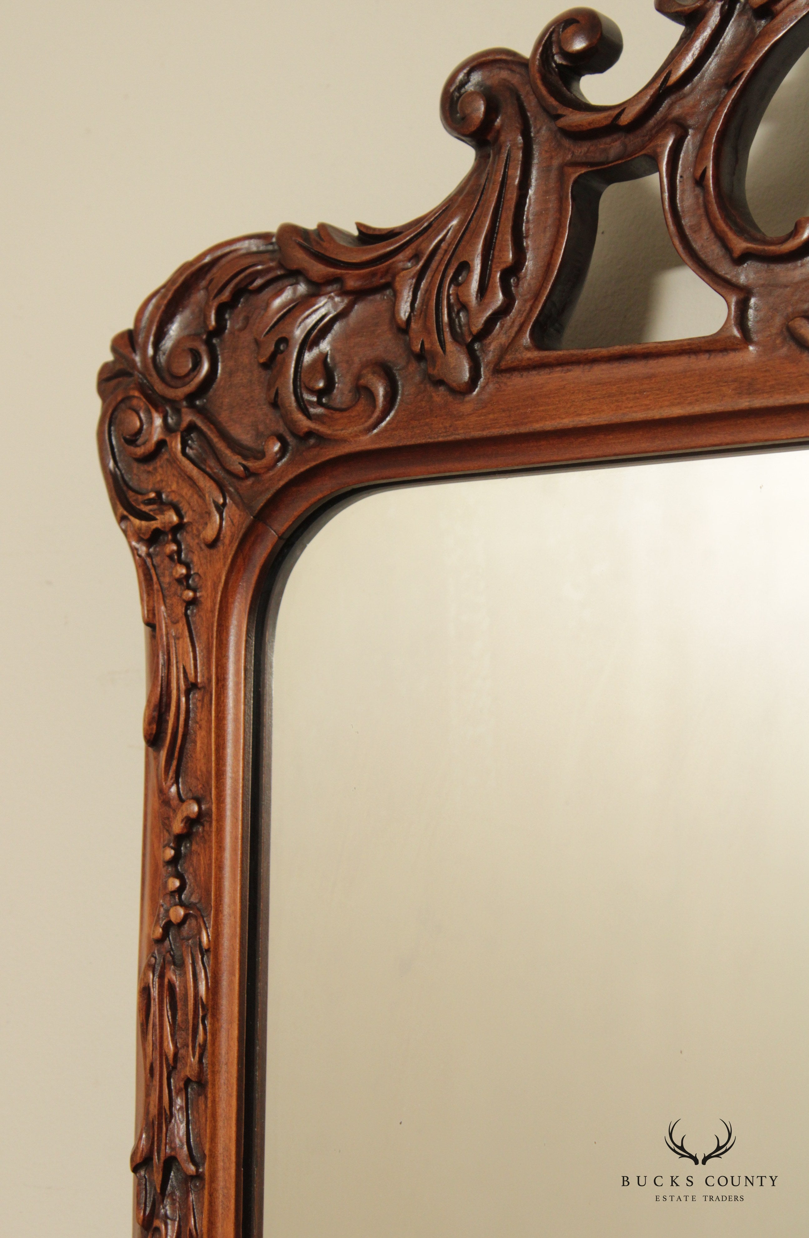 1940s Vintage French Style Carved Mahogany Wall Mirror (B)