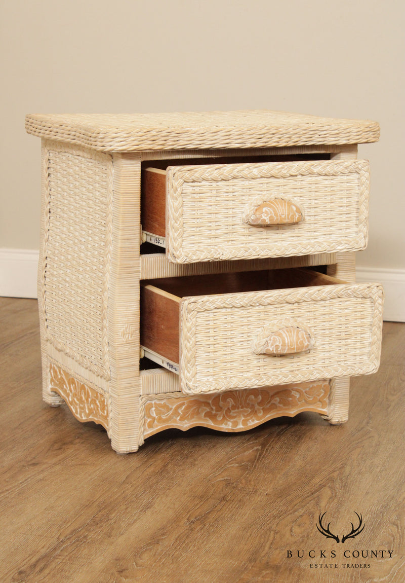 Jamaica Collection White Washed Wicker Pair 2 Drawer Nightstands