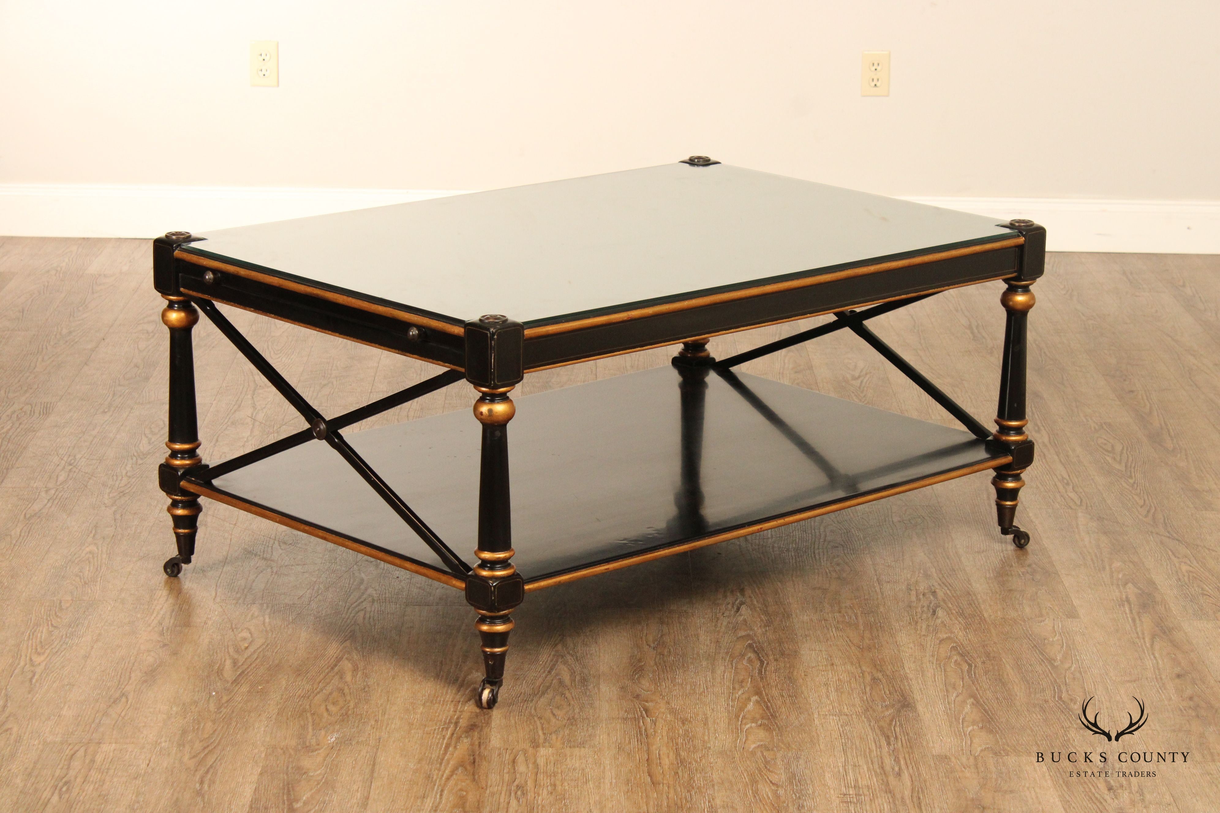 Italian Regency Style Ebonized and Partial Gilt Coffee Table