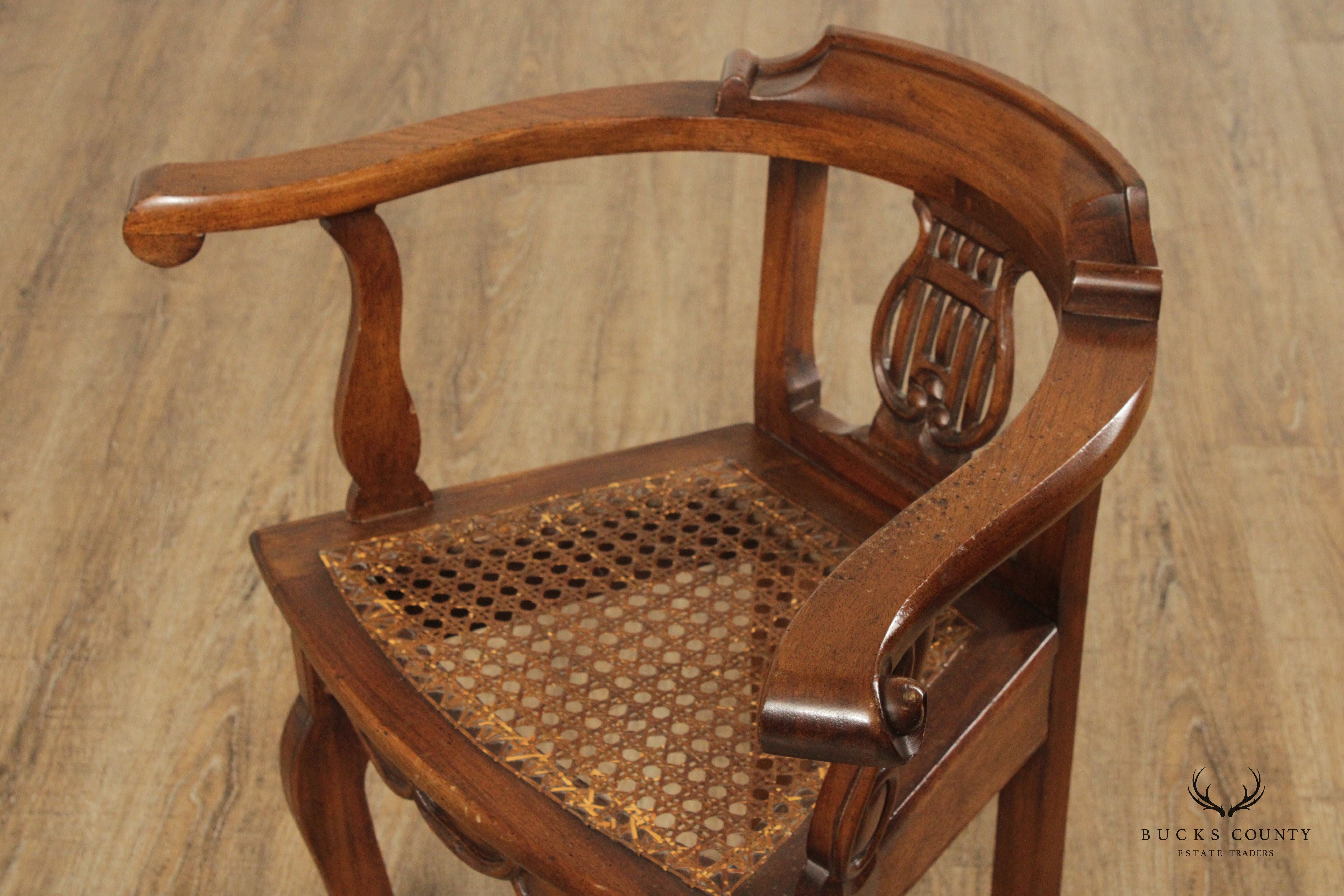 Anglo Indian Padauk Wood Cane Seat Armchair