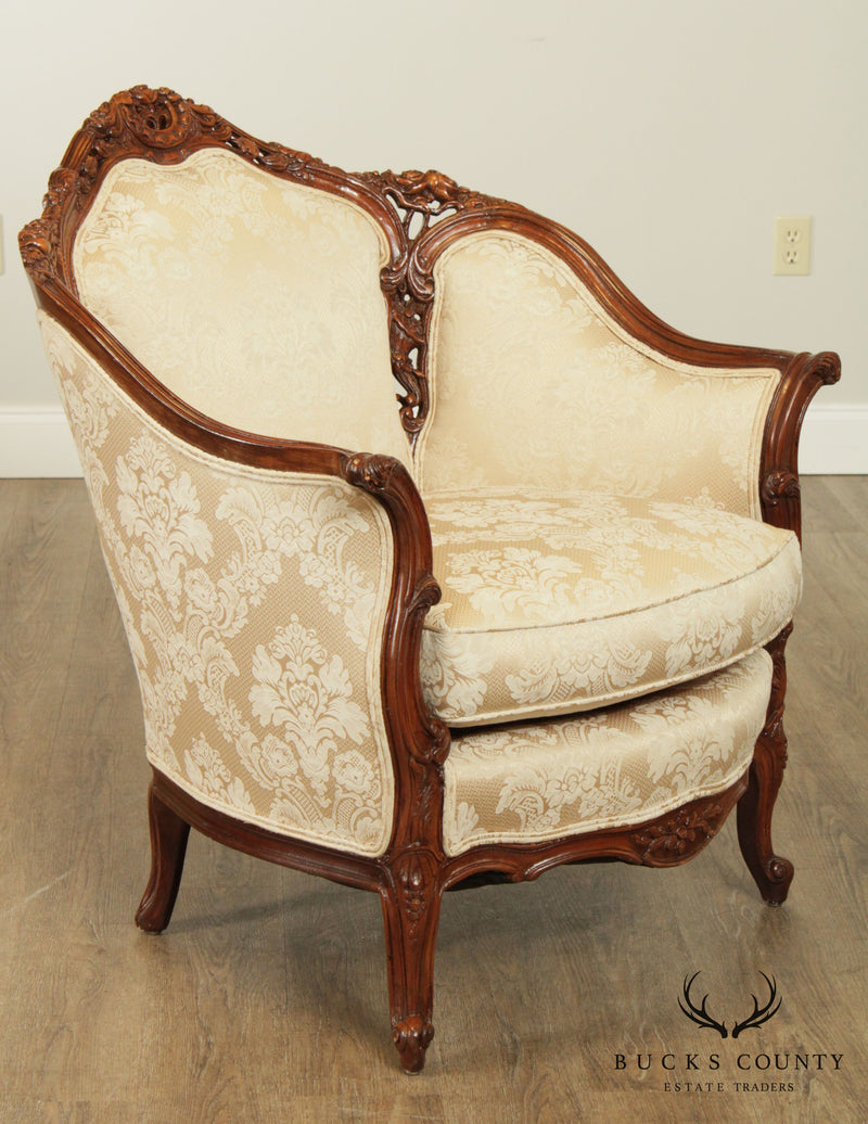 Baroque Rococo style chair chocolate color and beige wood