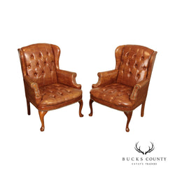 Queen Anne Style Pair of Tufted Armchairs