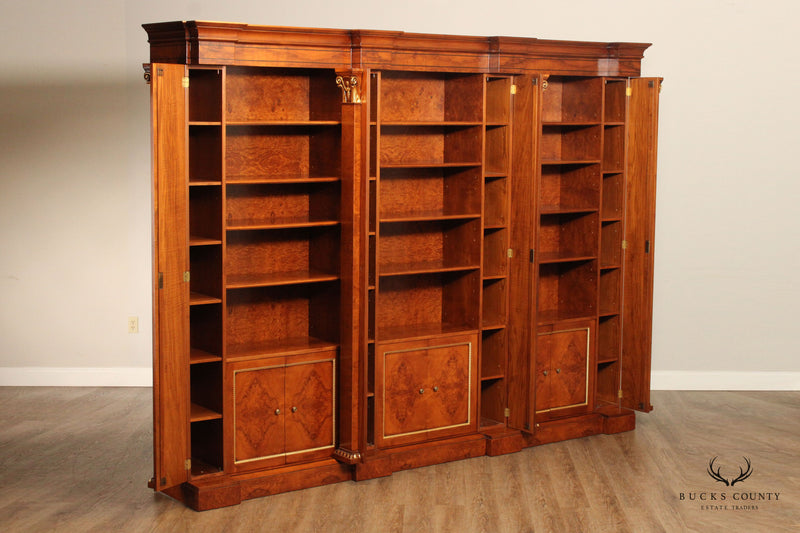 Francesco Molon Italian Neoclassical Style Burlwood Triple Bookcase