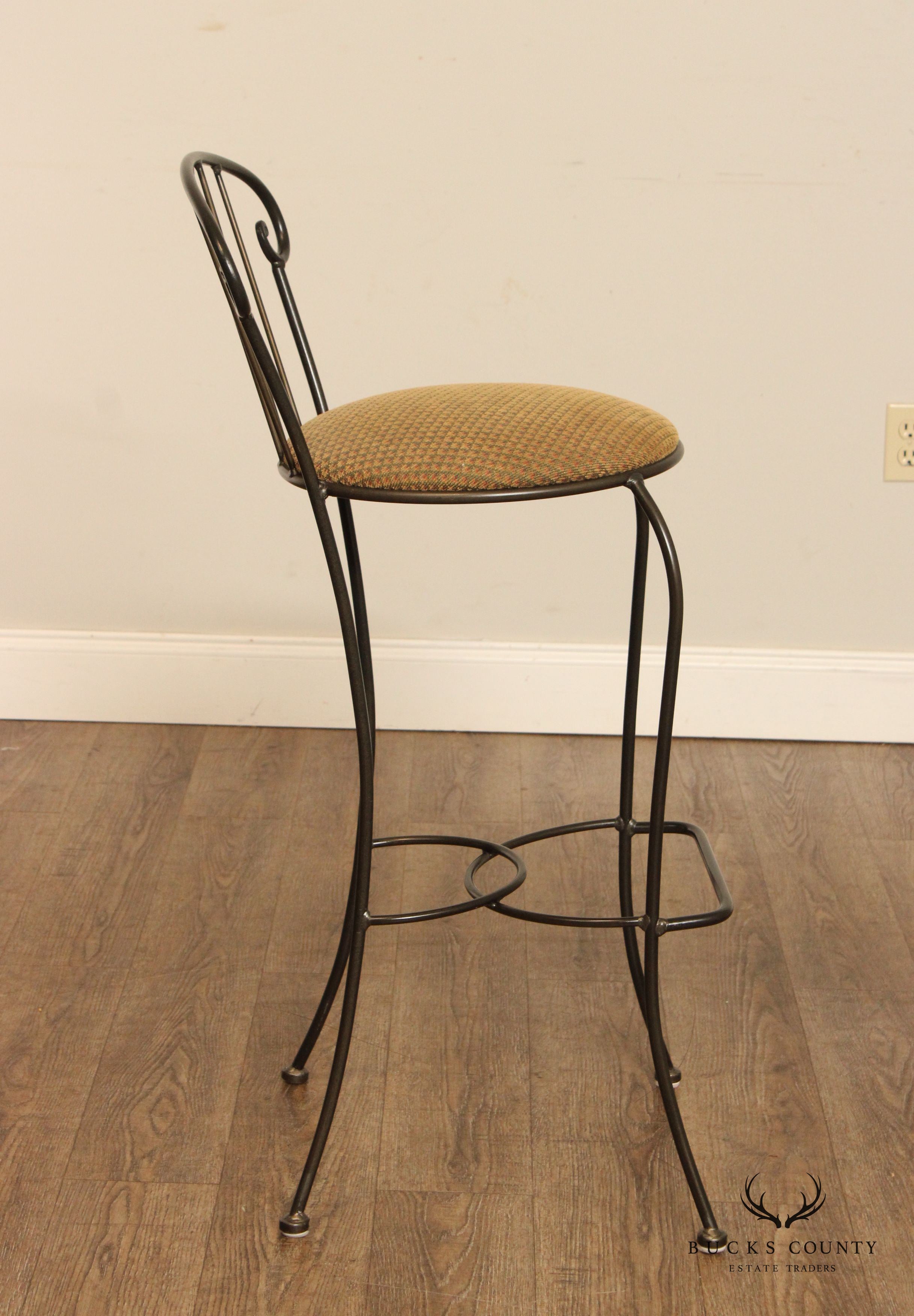 Vintage Pair Wrought Iron Bar Stools