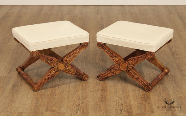 Baker Neoclassical Style Pair Giltwood X-Frame Stools