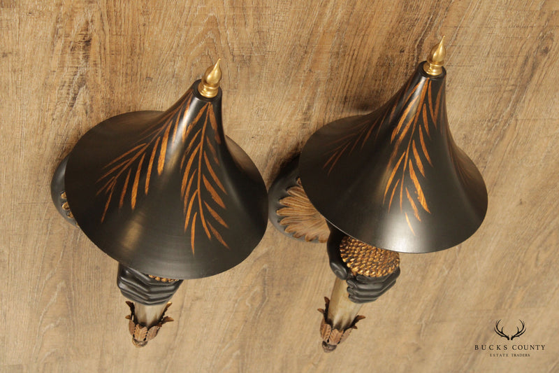 Vintage Pair of Parcel Gilt Figural Wall Sconces