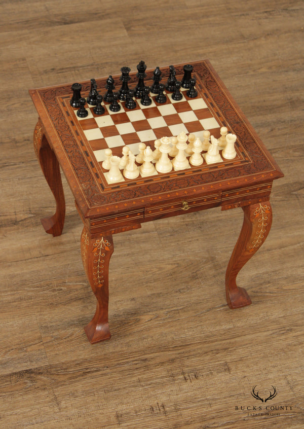 Vintage Moroccan Carved and Inlaid Chess Game Table