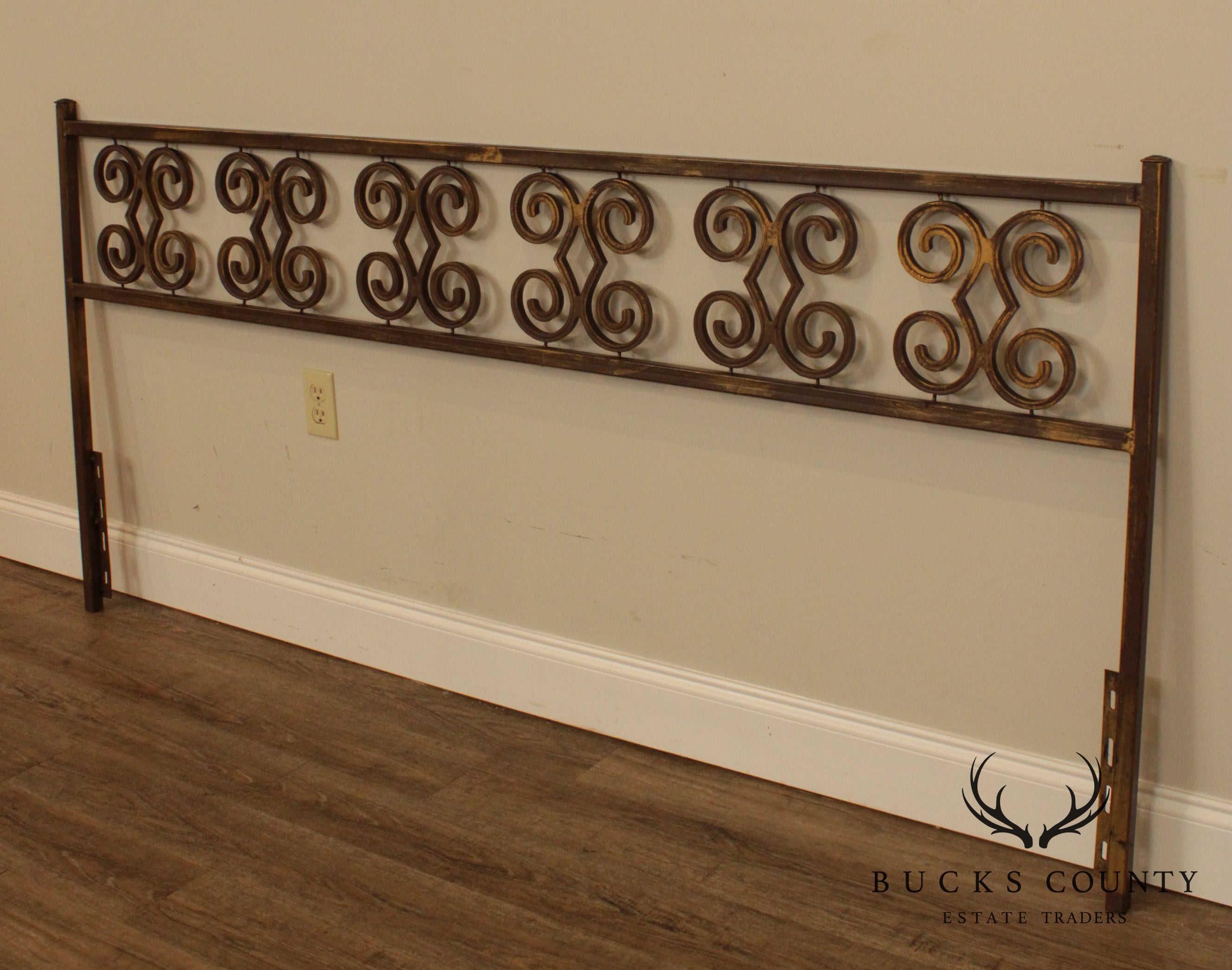 Hollywood Regency Vintage Wrought Iron King Headboard