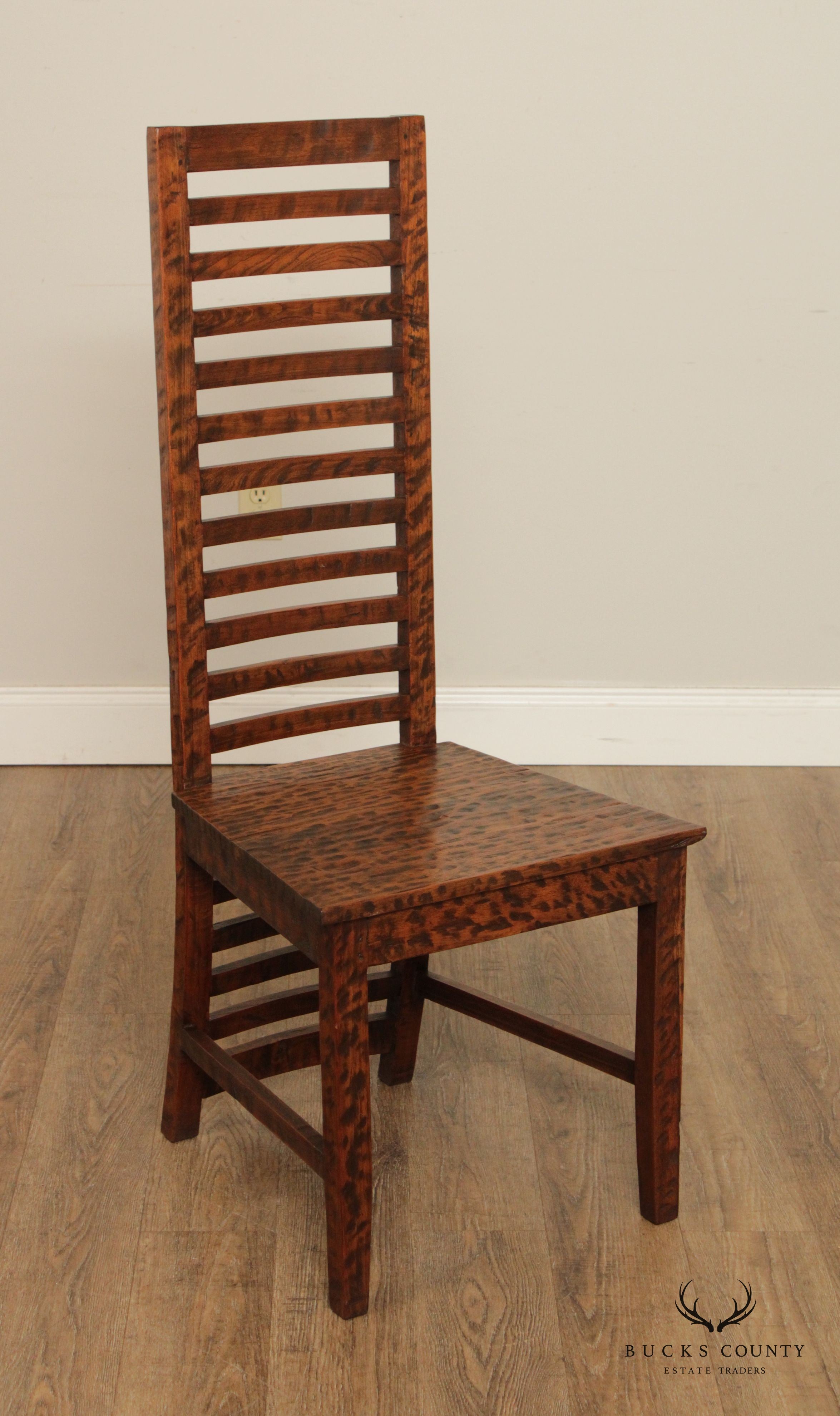 Rustic Arts and Crafts Style Set of Ten High Back Dining Chairs