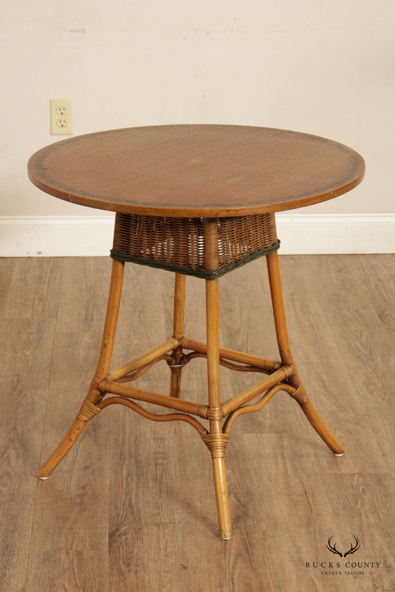 Victorian Style Wicker Rattan Round Side Table
