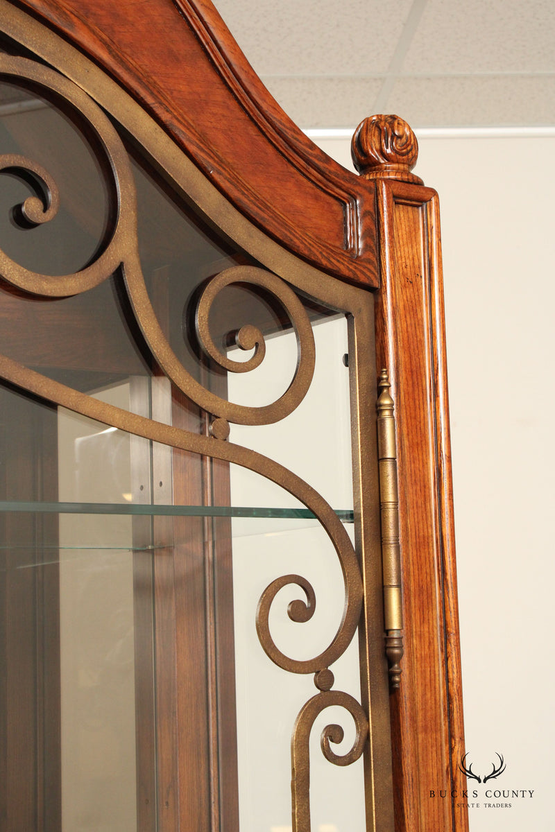 Henredon Tuscan Style Large Scrolled Iron Door Curio Display Cabinet