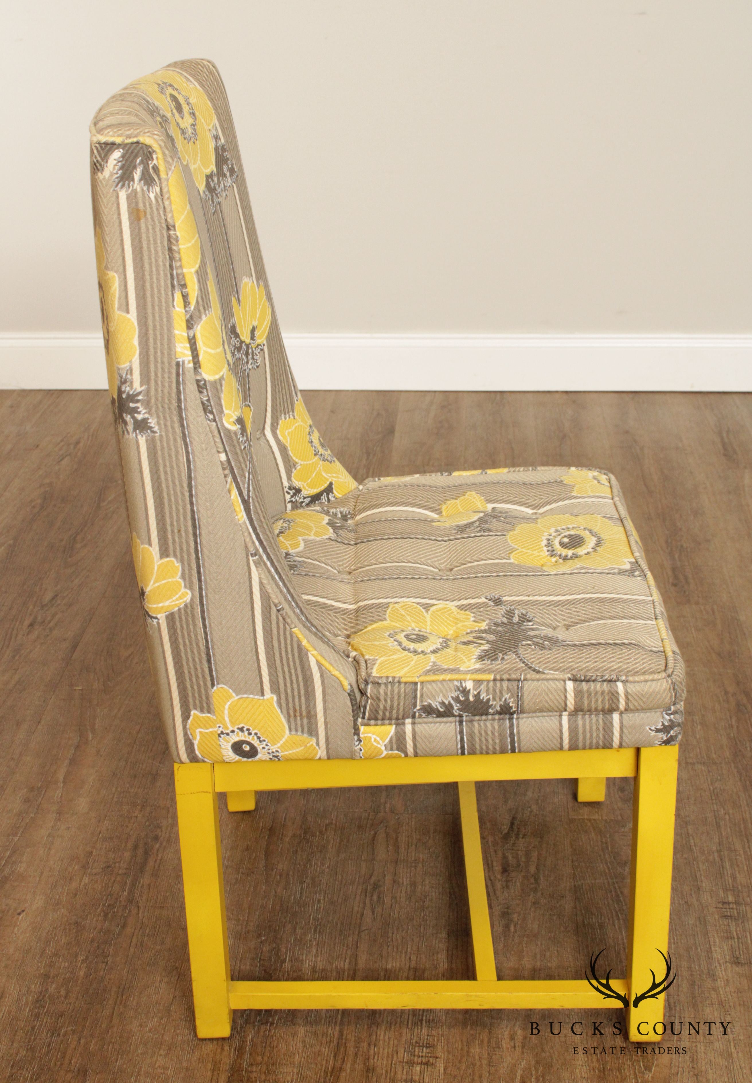 Dorothy Lerner Mid Century Yellow Frame Custom Upholstered Set 4 Dining Chairs