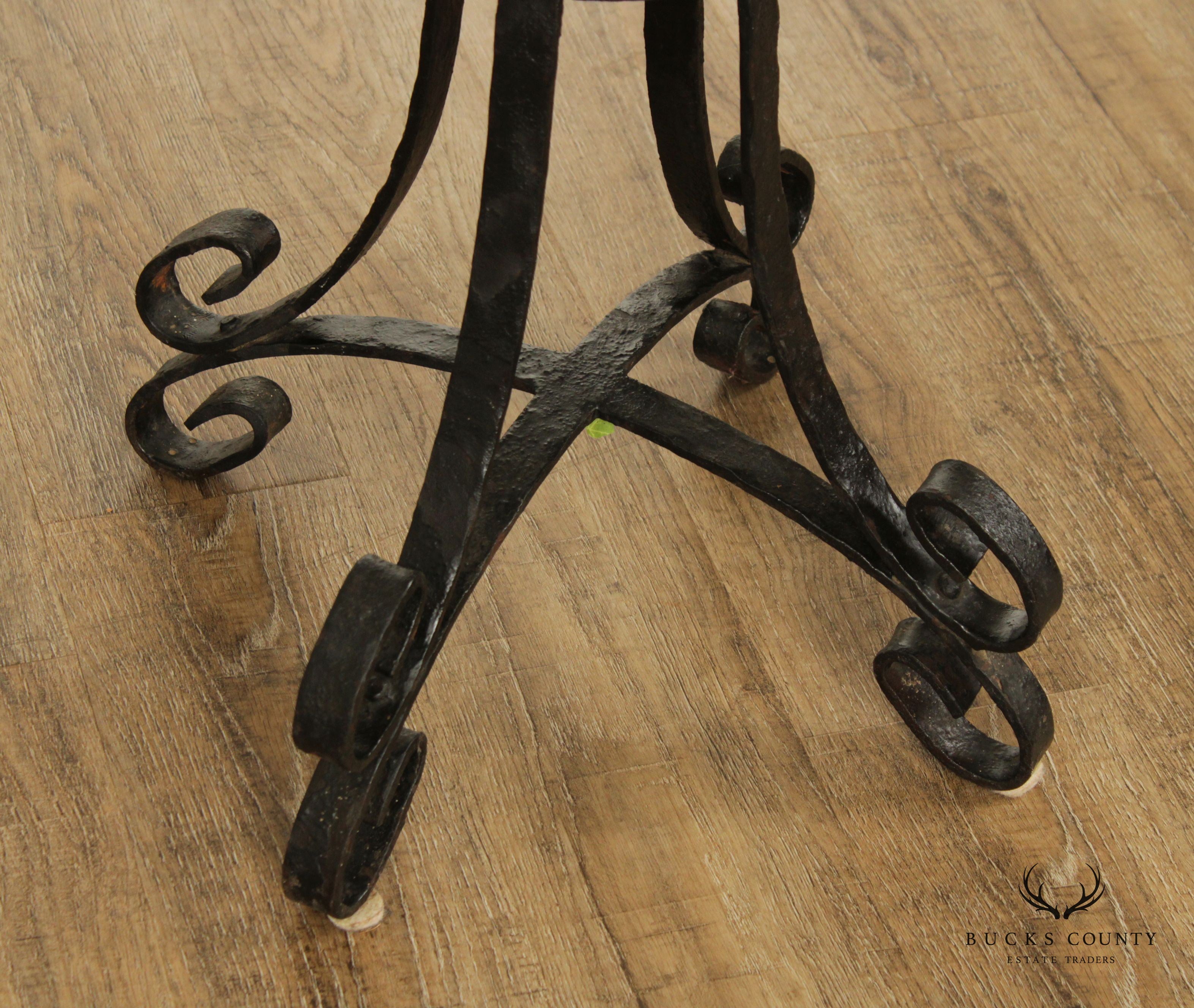 Arts & Crafts Style Hand Forged Wrought Iron Pair Plant Stands