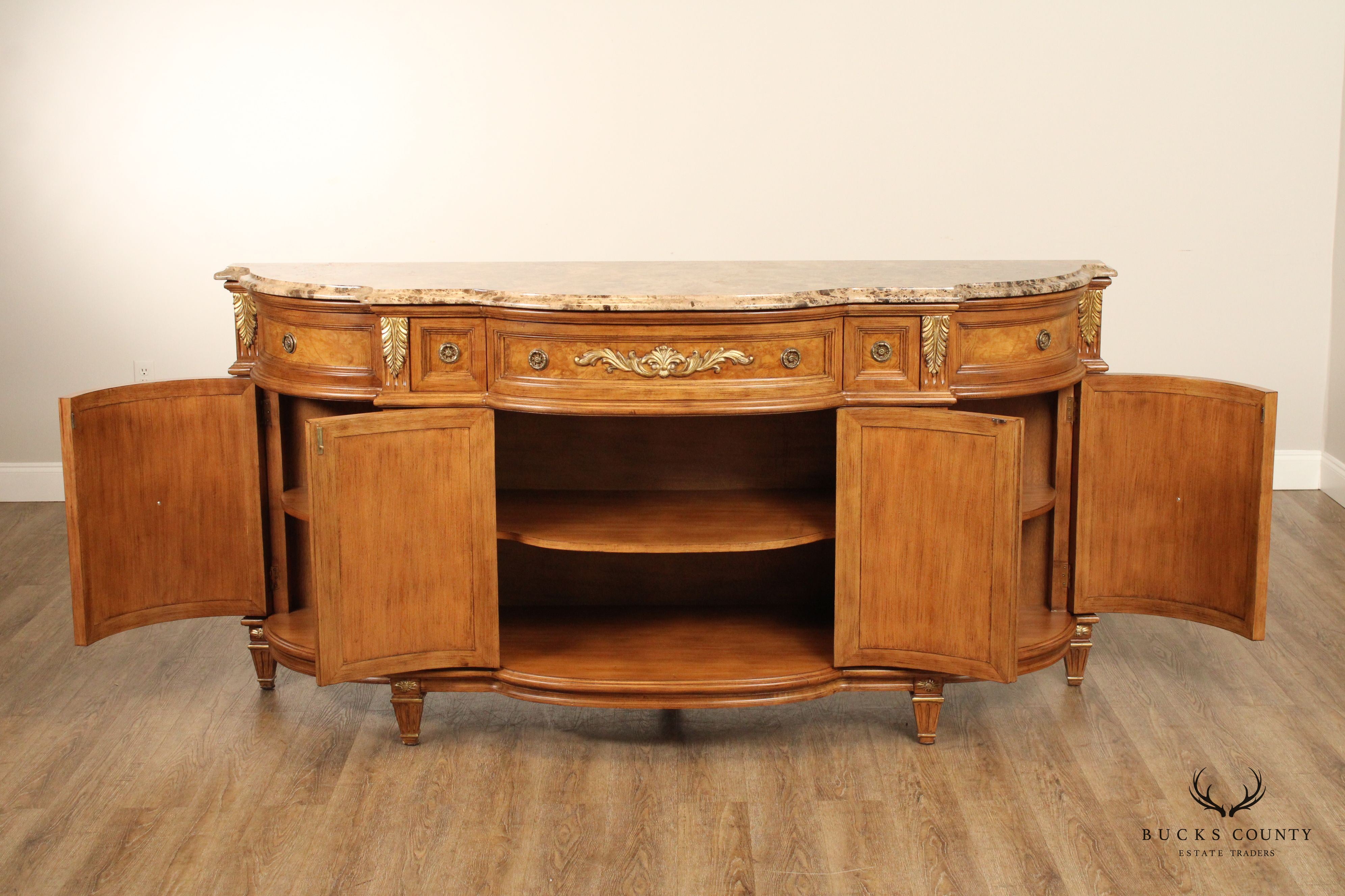 Jeffco French Louis XVI Style Marble Top Burlwood Sideboard