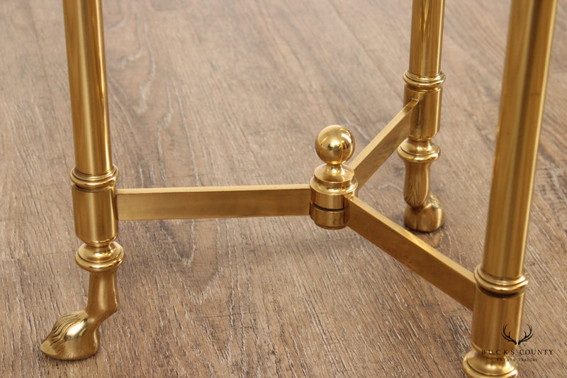 Hollywood Regency Brass and Round Glass Top Plant Stand