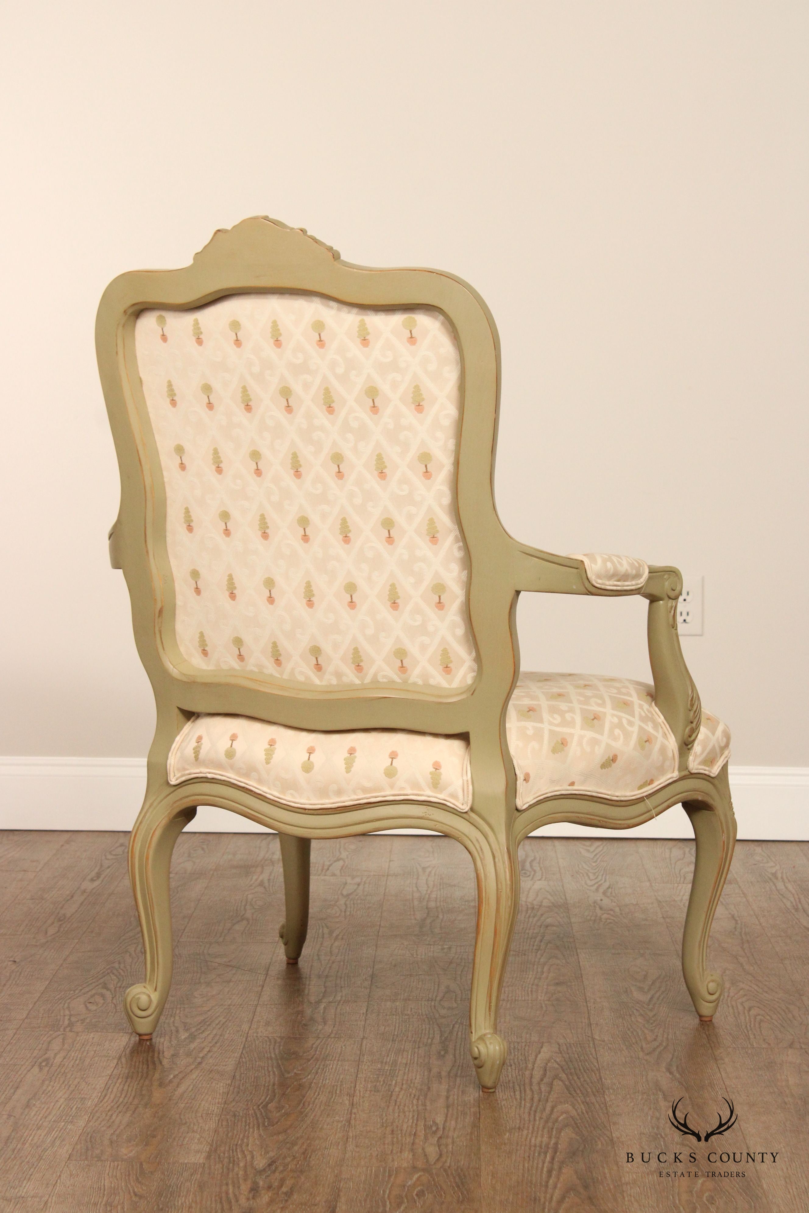 Ethan Allen French Louis XV Style Pair of Fauteuil Armchairs