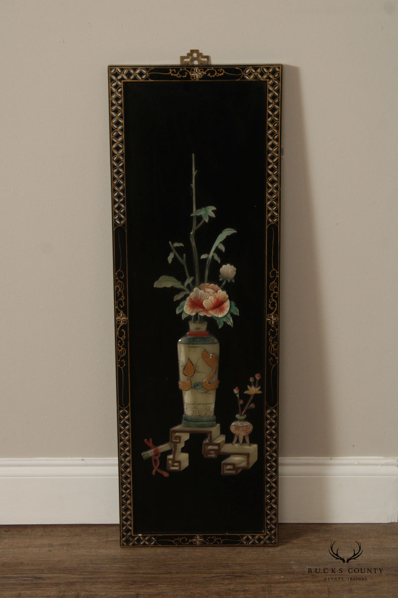 Vintage Chinese Lacquered Carved Soapstone Panels - Set of 4