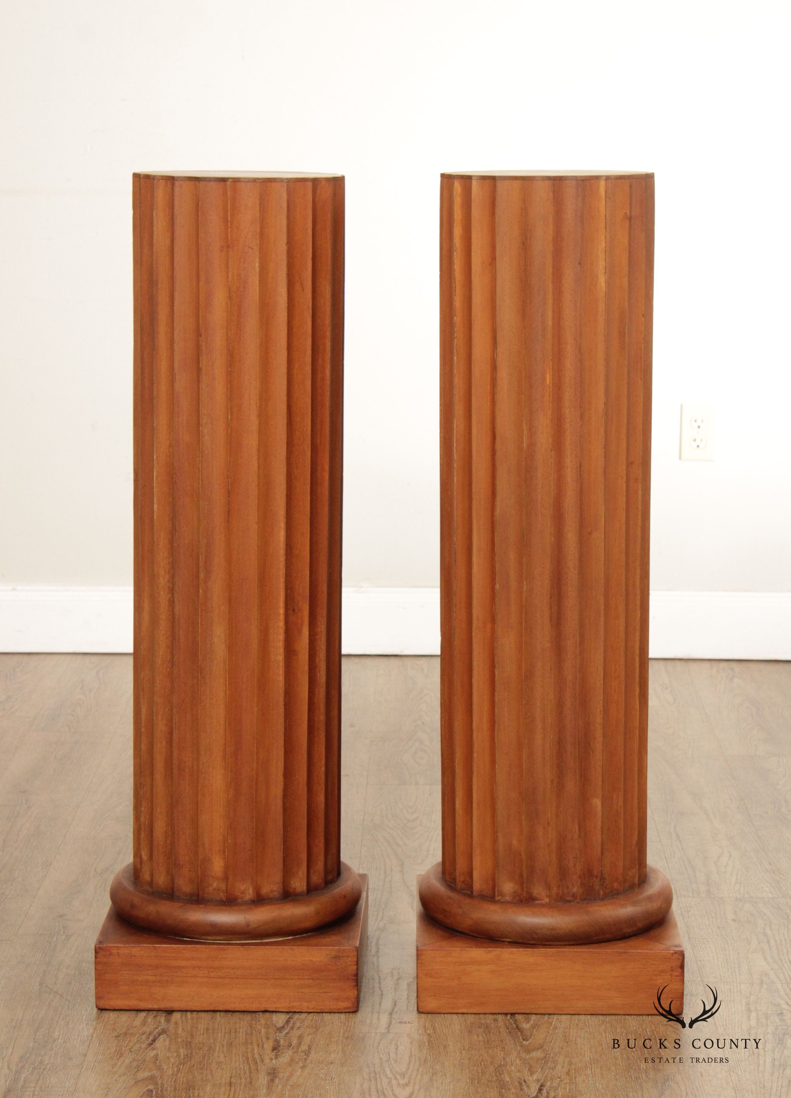 Neoclassical Style Pair of Fluted Painted Wood Columnar Pedestals