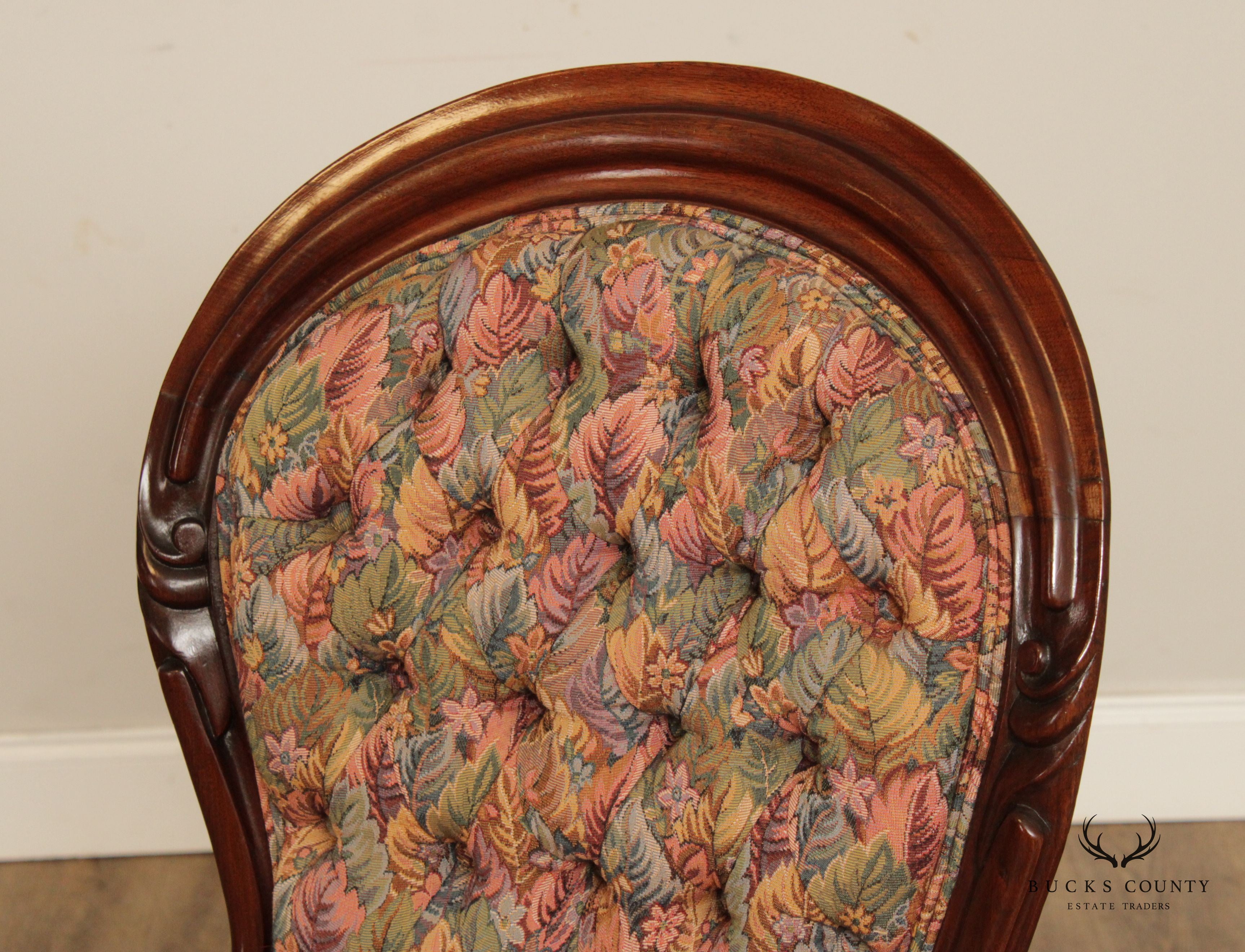 Antique Victorian Custom Upholstered Walnut Parlor Armchair