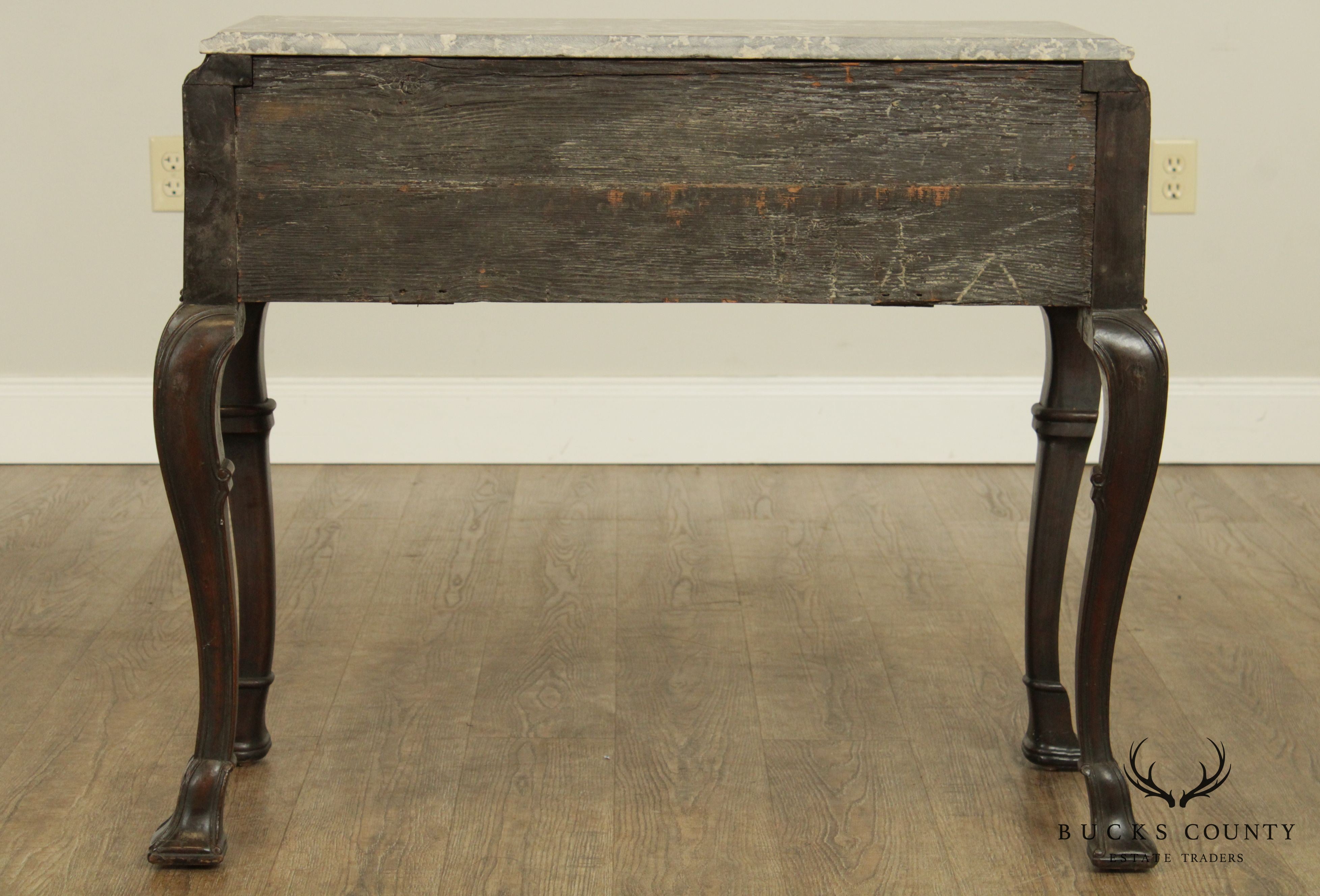 18th Century Antique English Walnut Jacobean Marble Top Console, Lowboy