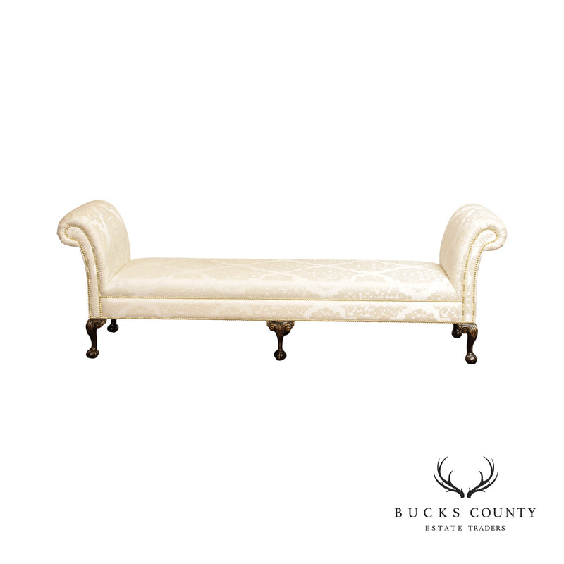 Chippendale Style Upholstered Long Upholstered End of Bed or Window Bench
