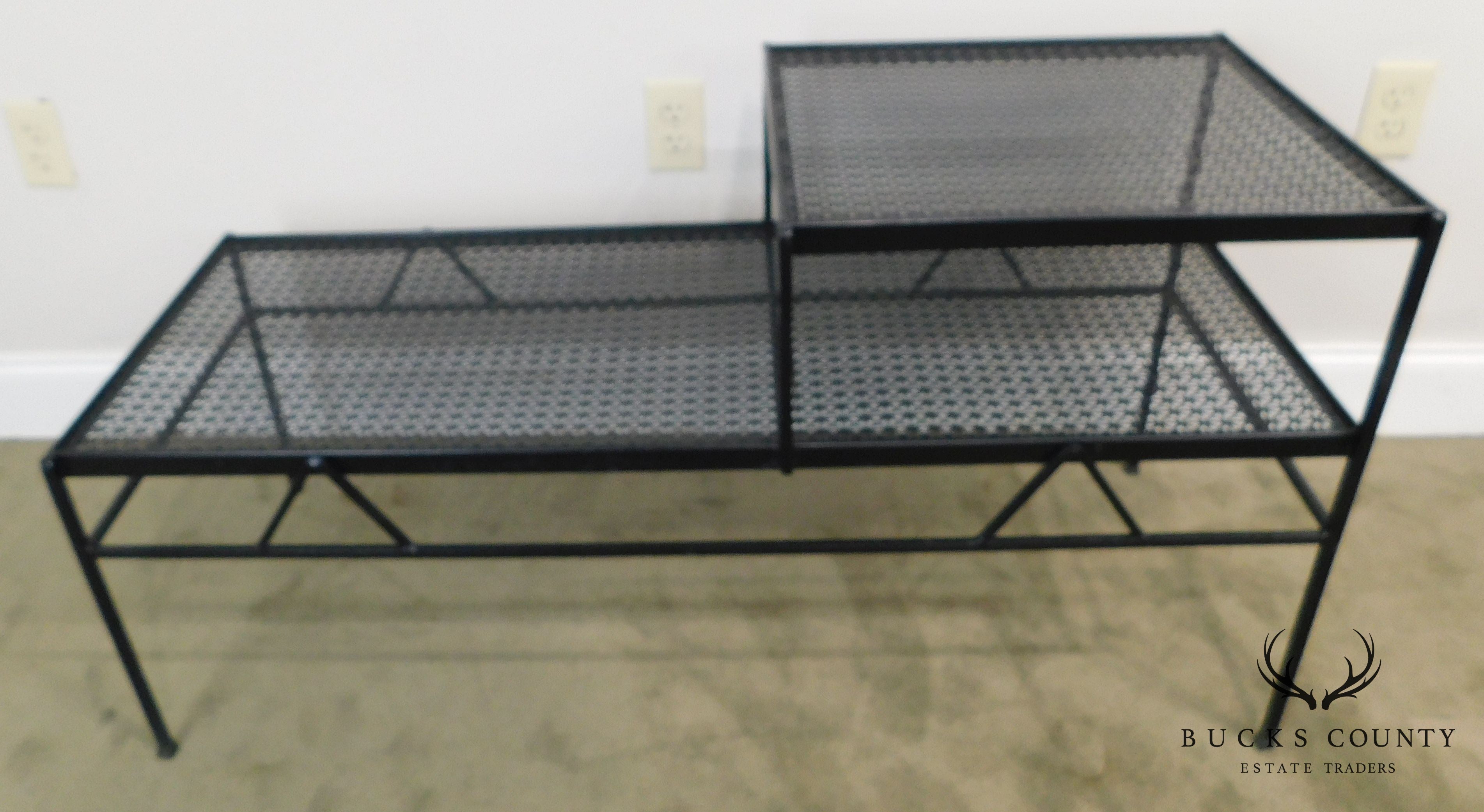 Mid Century Modern Black Wrought Iron Long Step Table