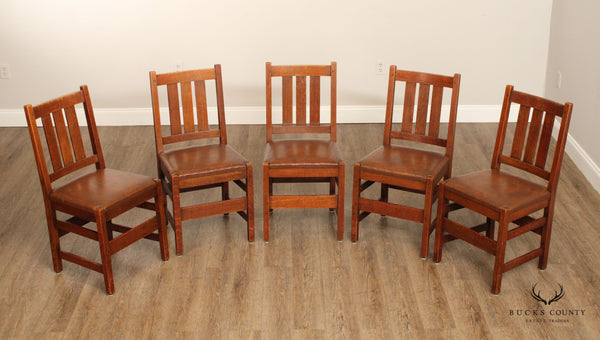 L. & J.G. Stickley Antique Mission Oak Set of Five Dining Chairs