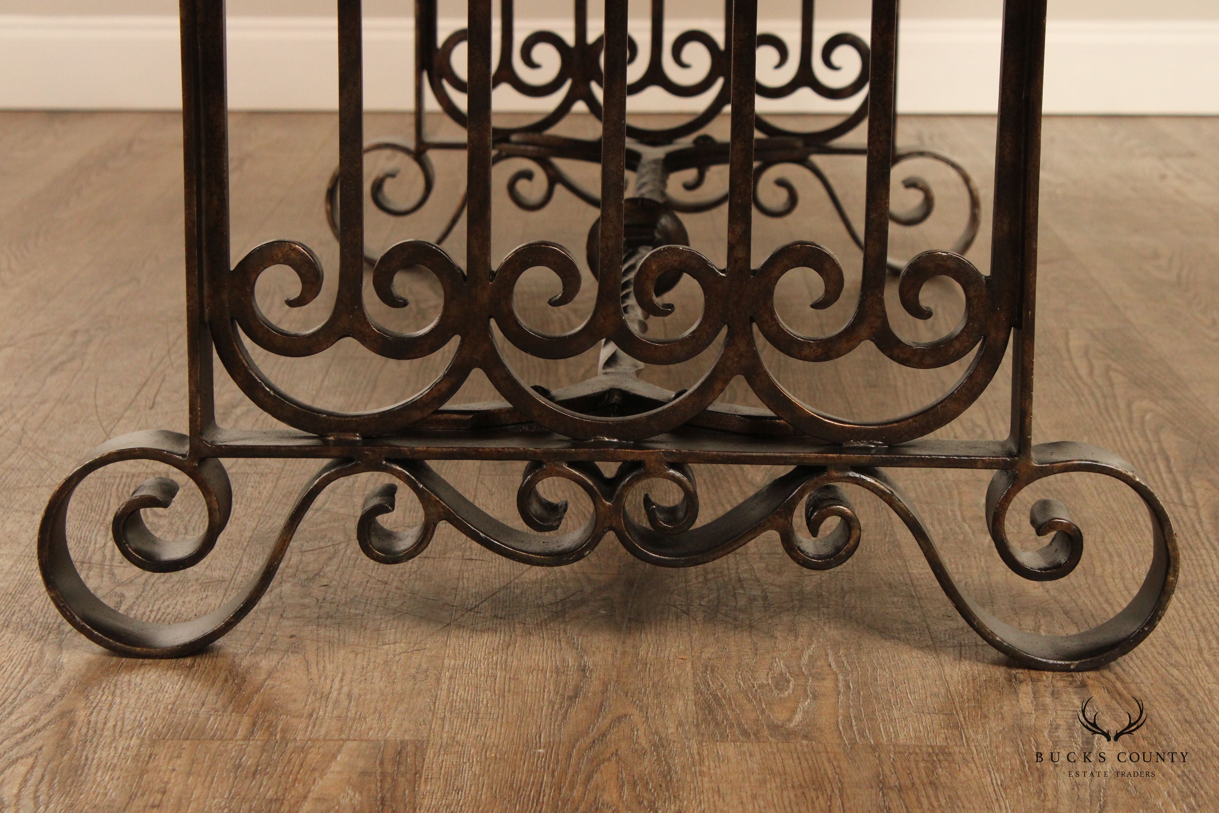 Maitland Smith Spanish Revival Style Wrought Iron Base Dining Table