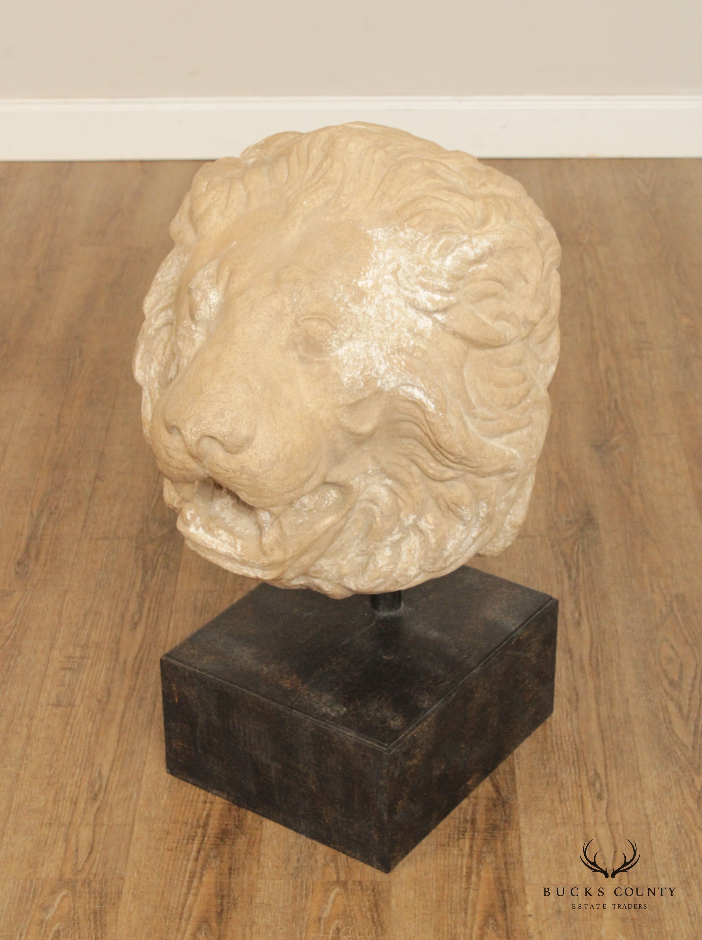 Lion Mask Casted Stone Architectural Detail Sculpture