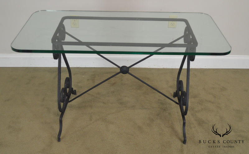 Antique Forged Iron Bistro Table With Glass Top